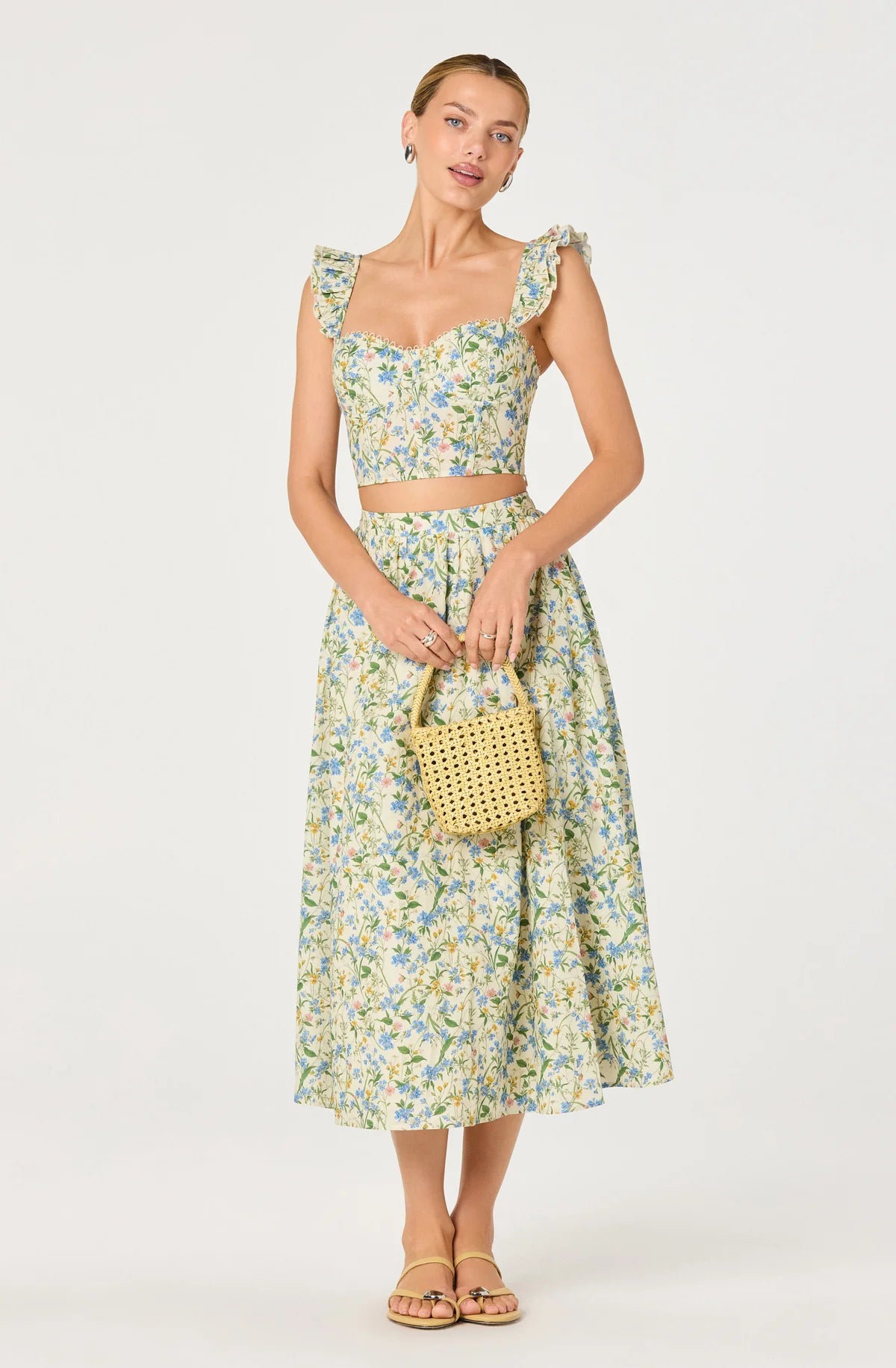 Wylda Floral Gathered A-Line Midi Skirt
