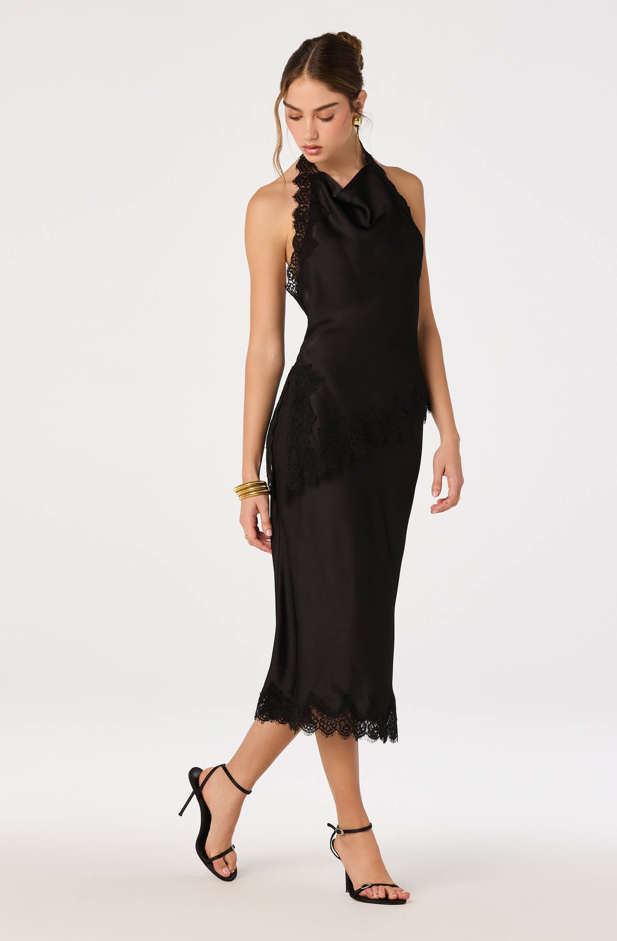 Lace Hem Midi Skirt in Black — view 1