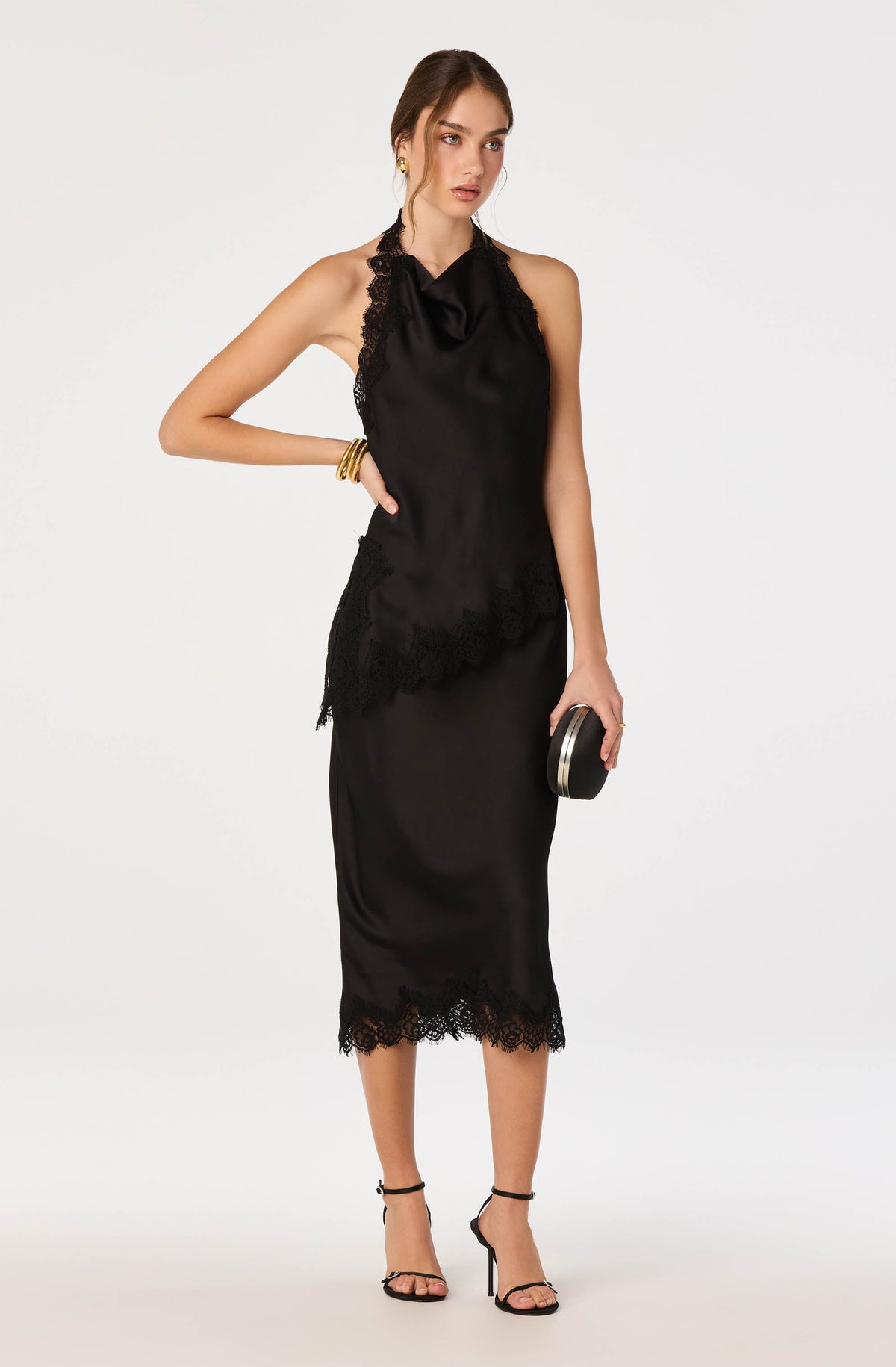 Lace Hem Midi Skirt in Black — view 5