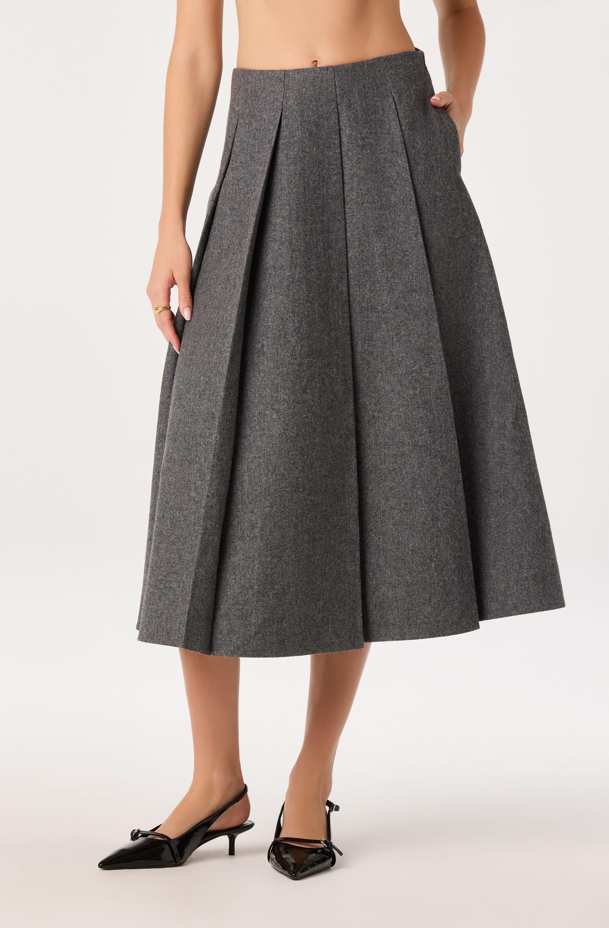 Kelsie Pleated Midi Skirt in Charcoal — view 3