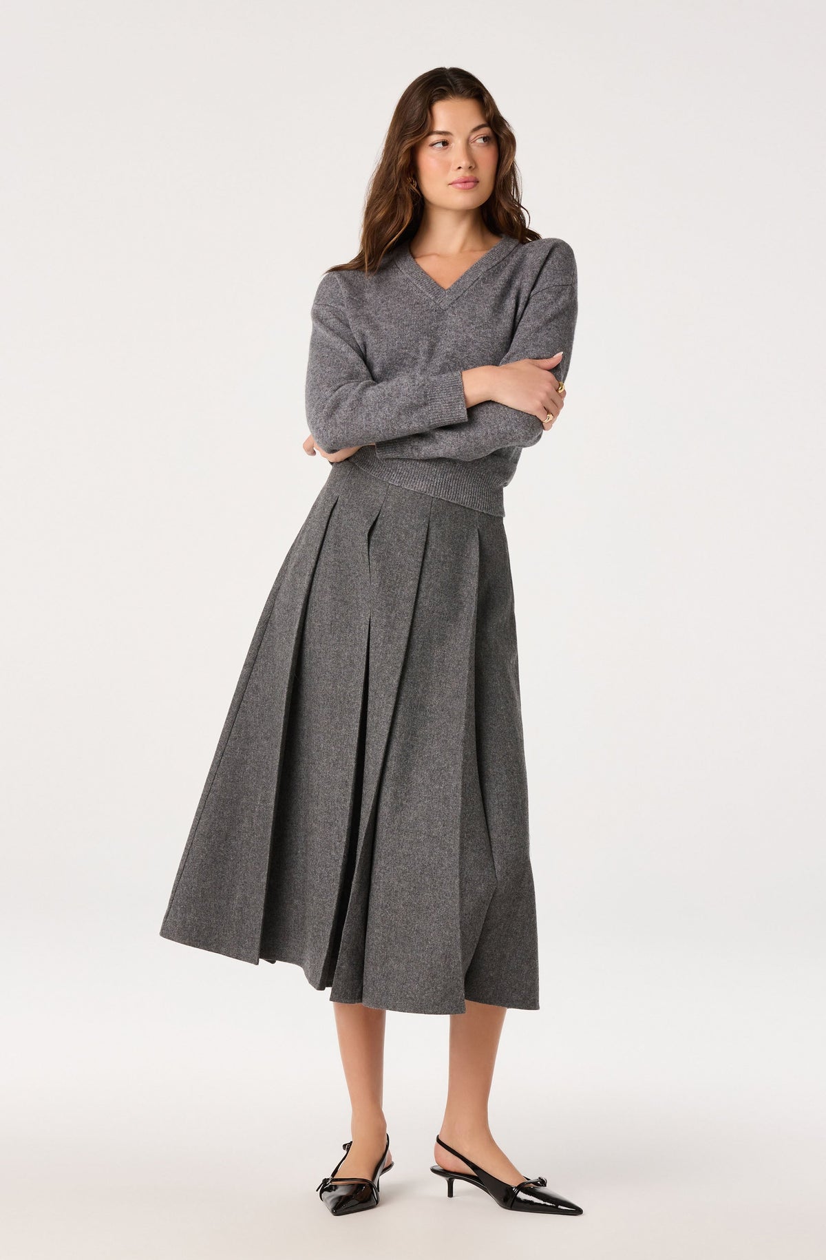 Kelsie Pleated Midi Skirt in Charcoal — view 5