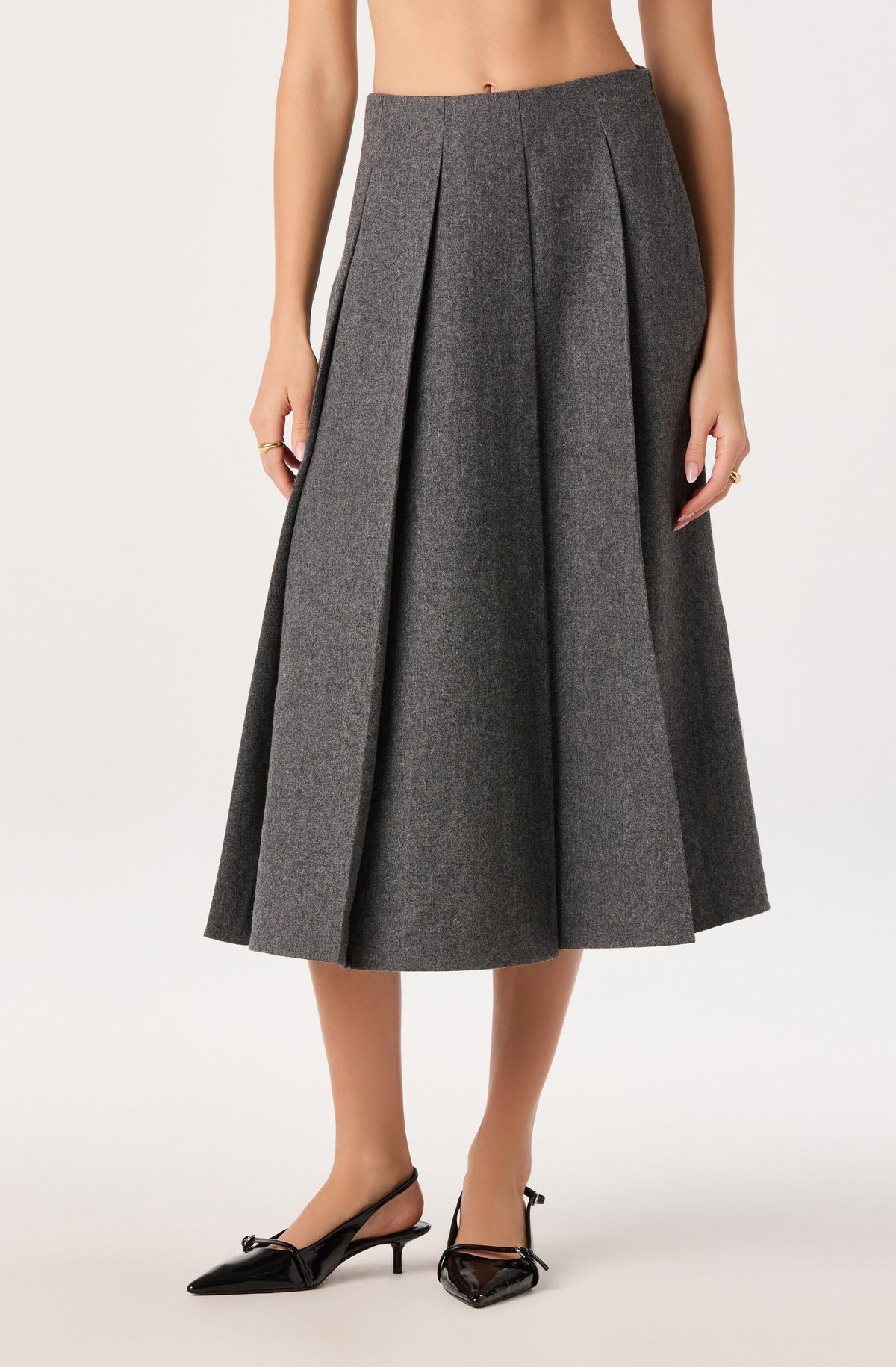 Kelsie Pleated Midi Skirt in Charcoal — view 6