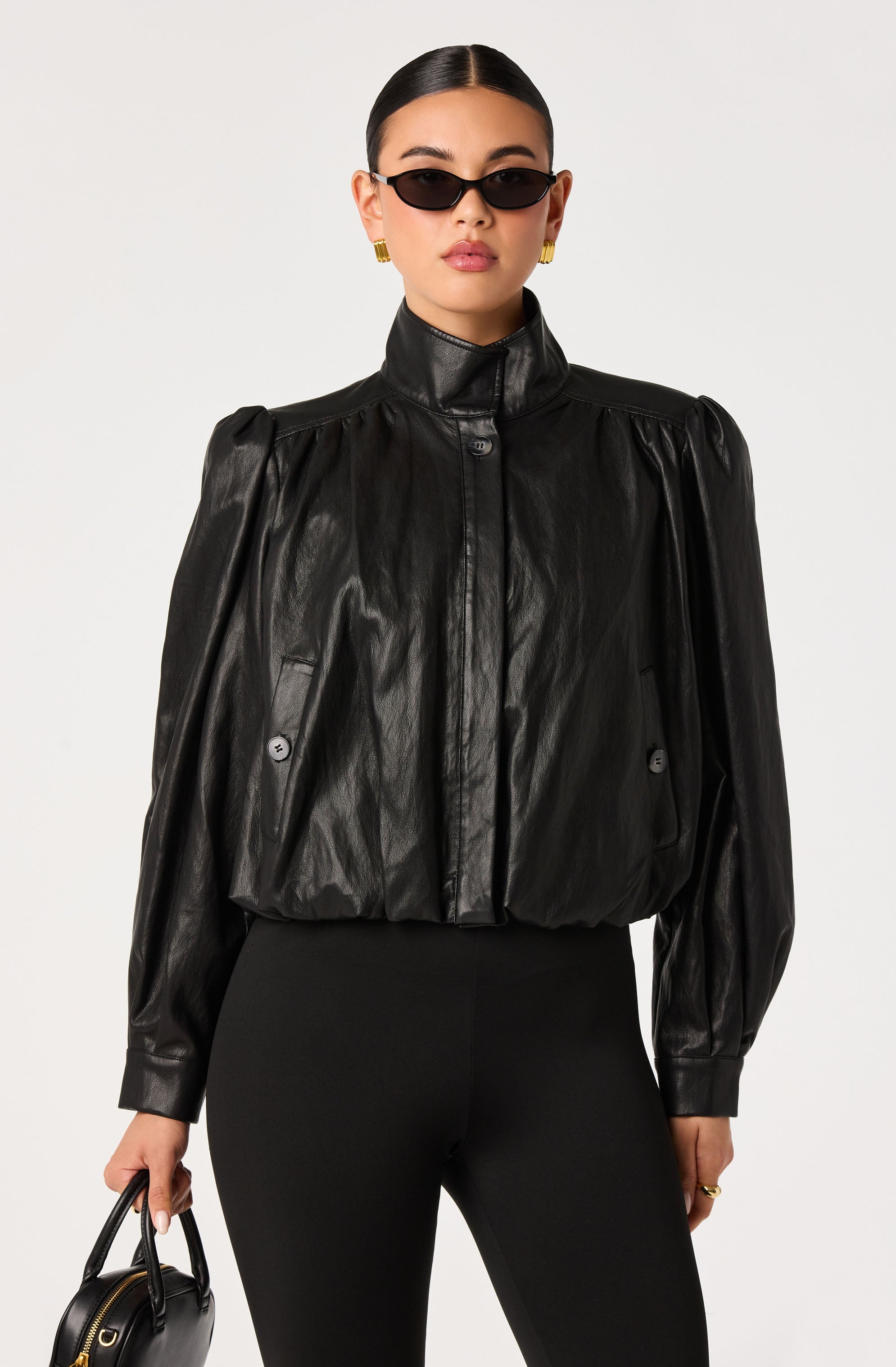 Estero Faux Leather Bomber Jacket in Black — view 1