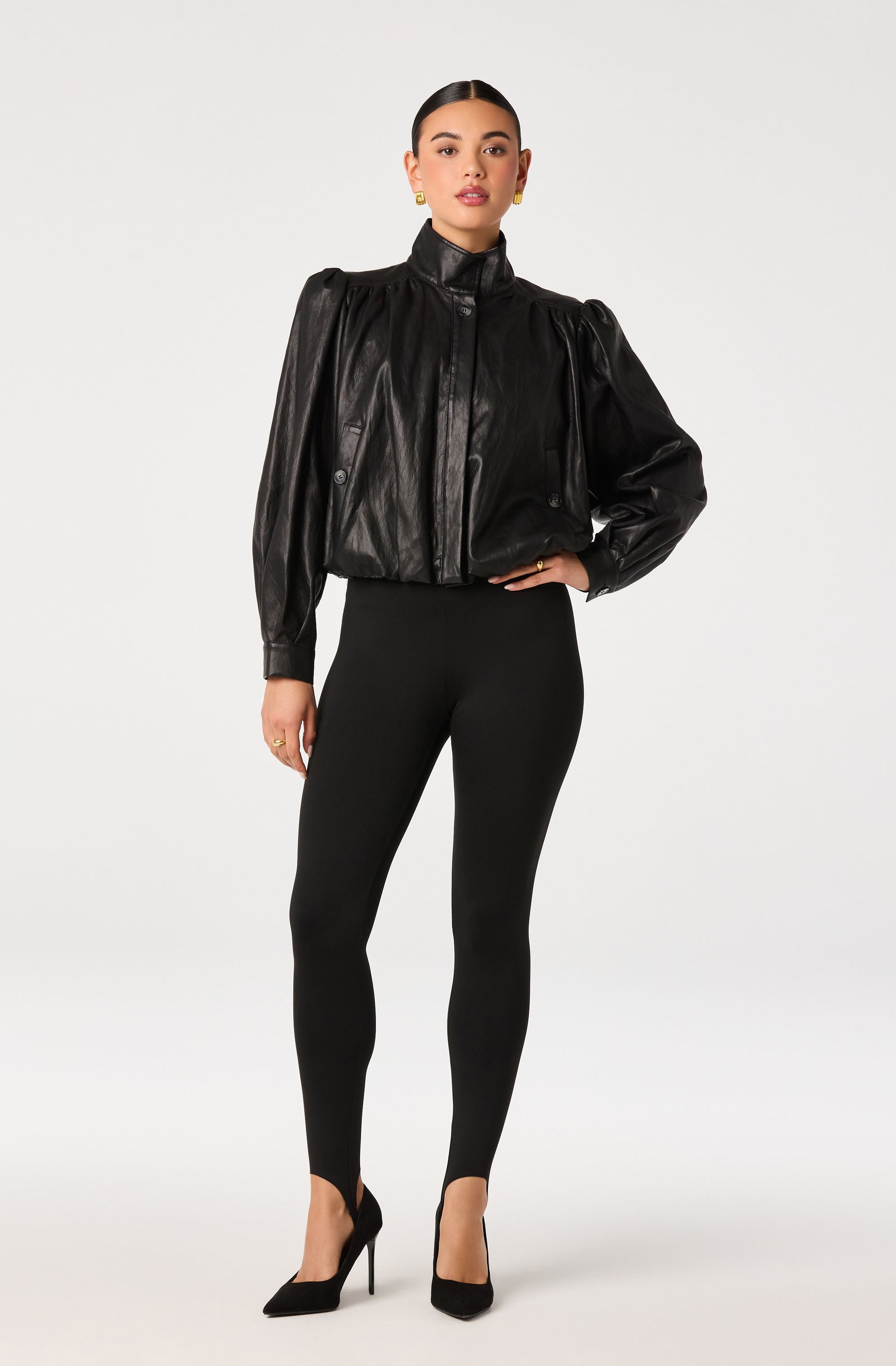 Estero Faux Leather Bomber Jacket in Black — view 2
