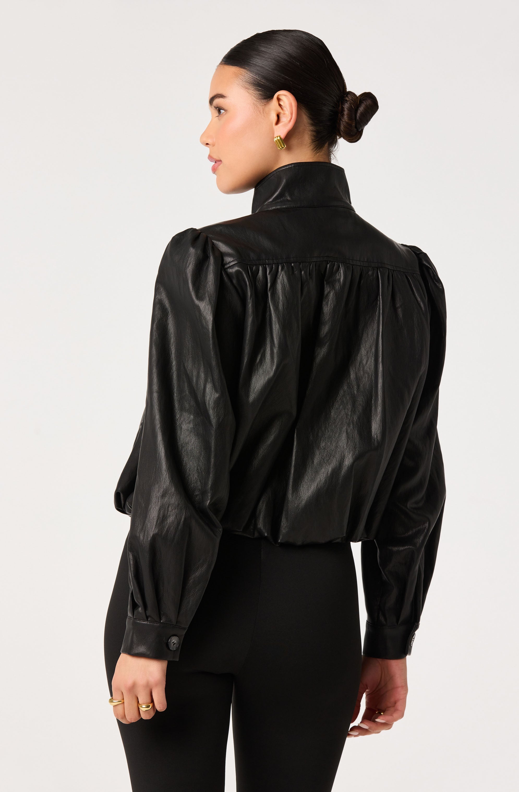 Estero Faux Leather Bomber Jacket in Black — view 3