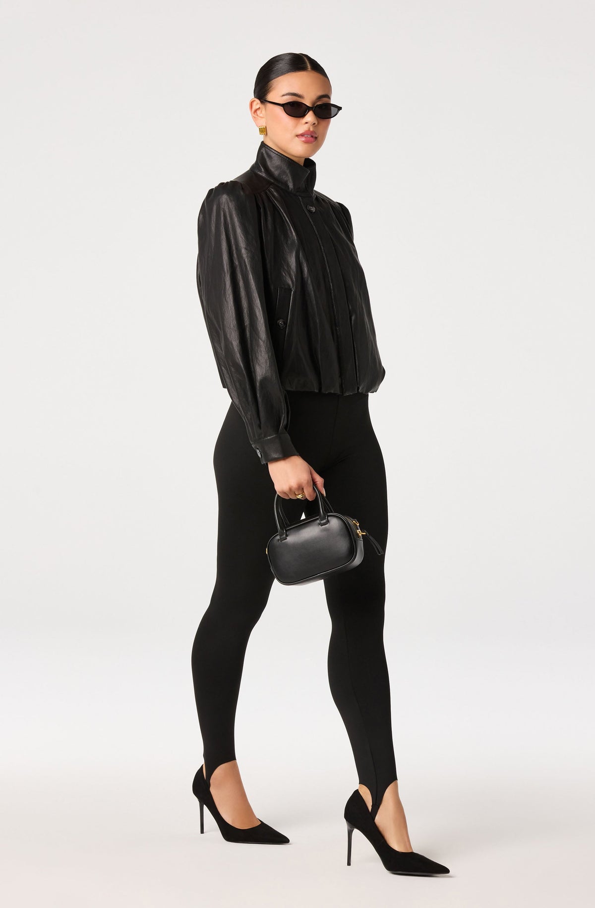Estero Faux Leather Bomber Jacket in Black — view 5