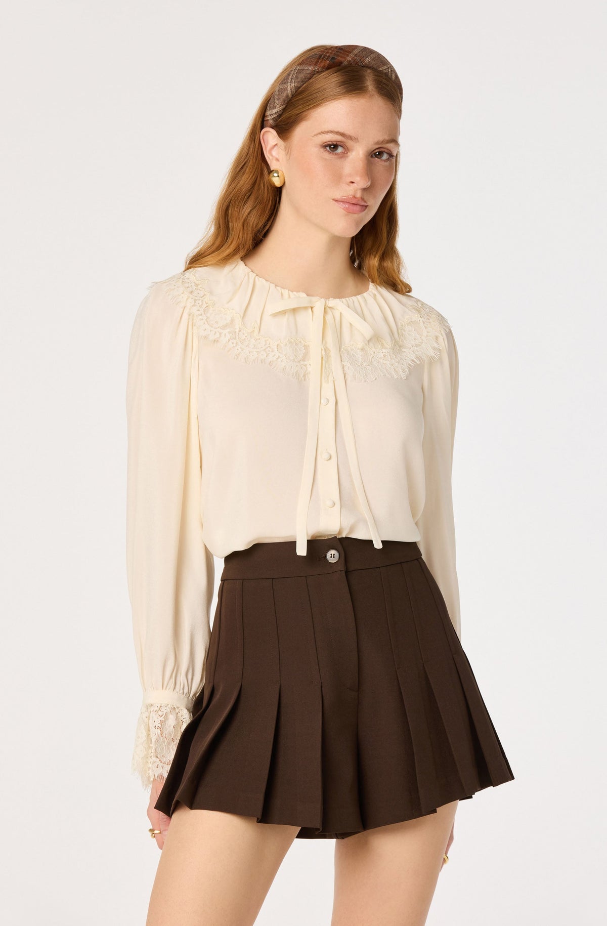 Emberly Lace Trim Blouse in Cream — view 3