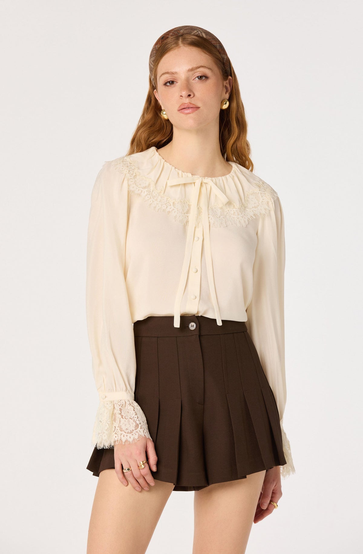 Emberly Lace Trim Blouse in Cream — view 5