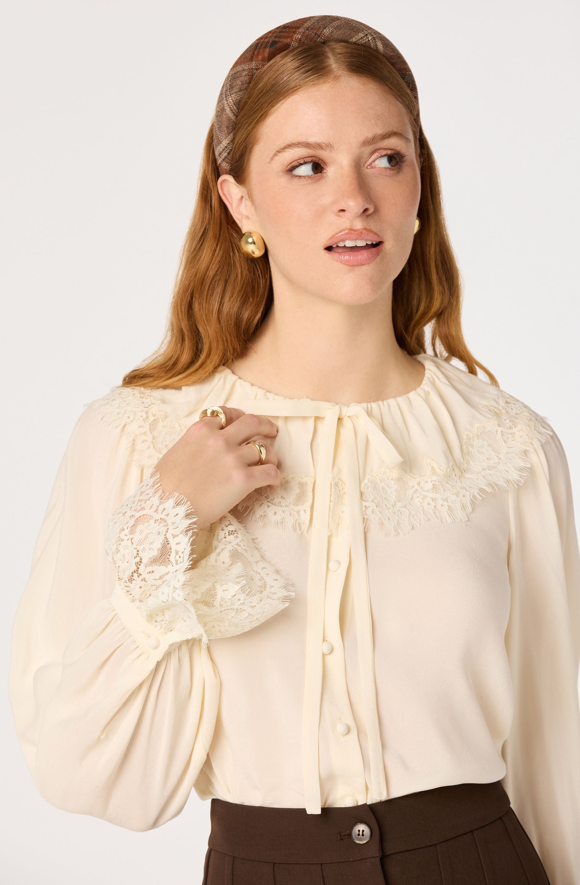 Emberly Lace Trim Blouse in Cream — view 6