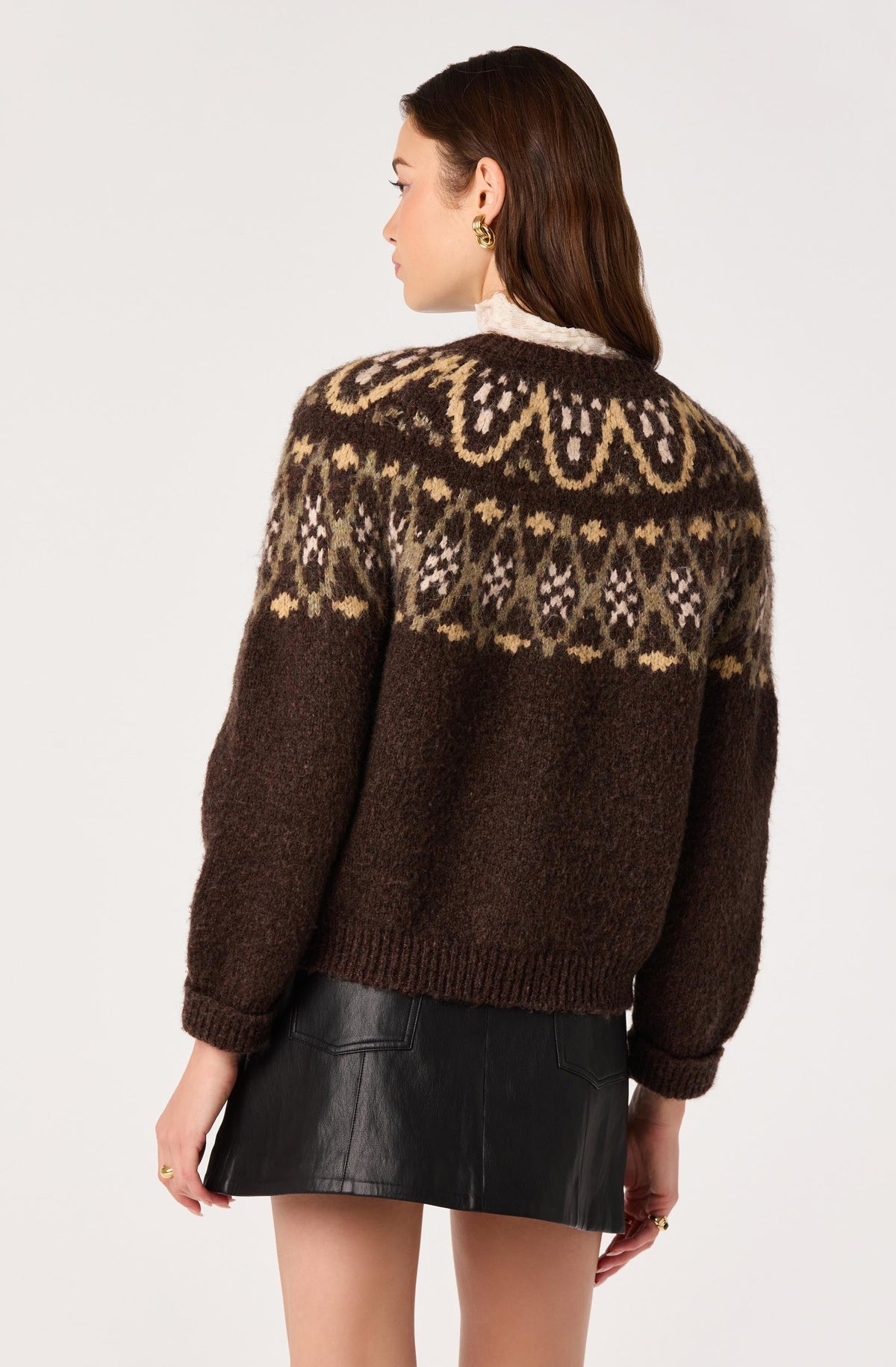 Irene Fair Isle Oversized Cardigan in Brown — view 8