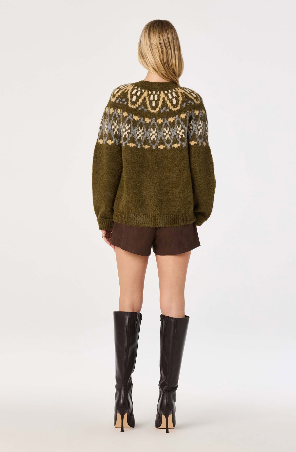 Irene Fair Isle Oversized Cardigan in Olive — view 5