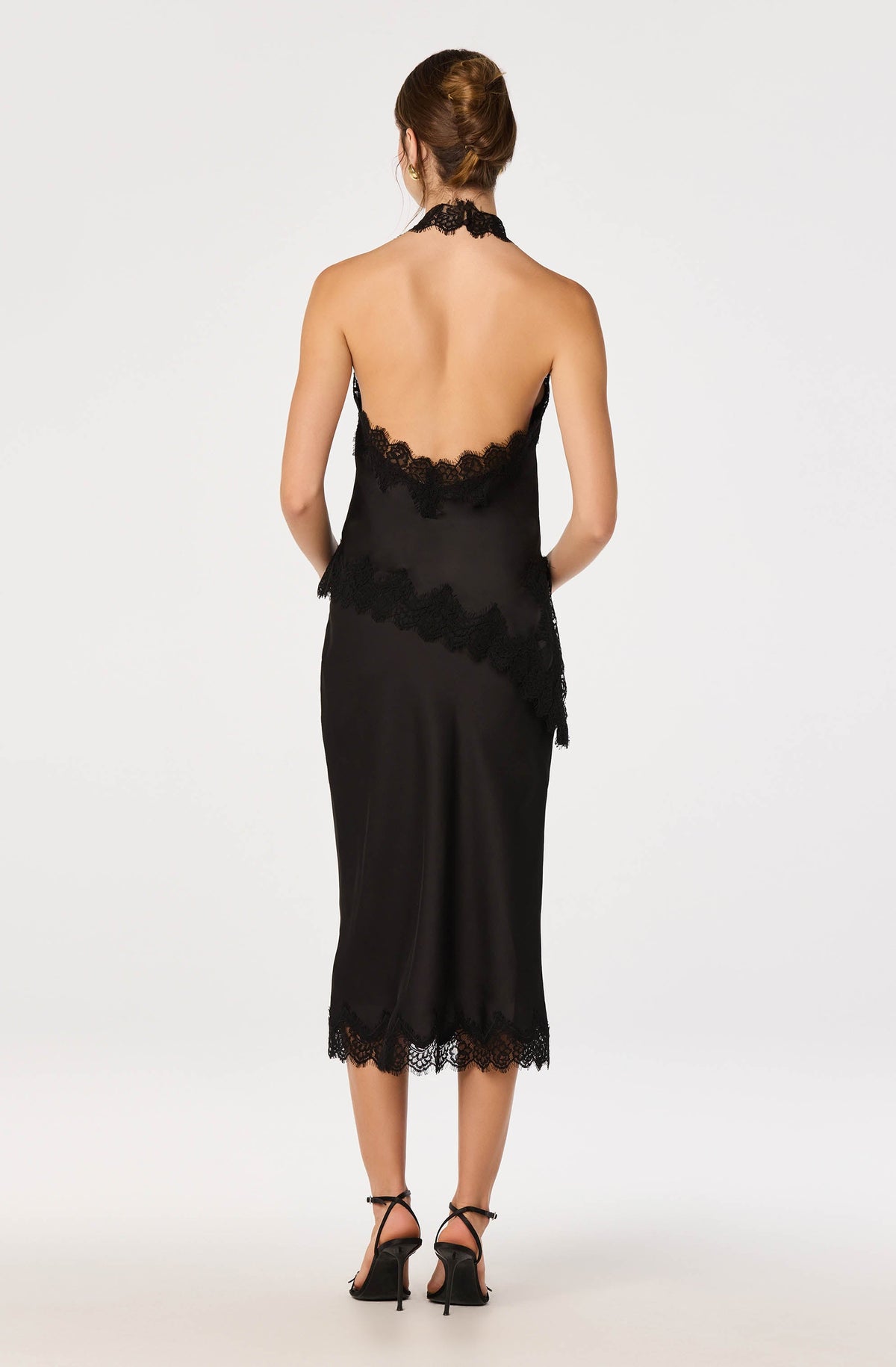 Lace Trim Halter Top in Black — view 5