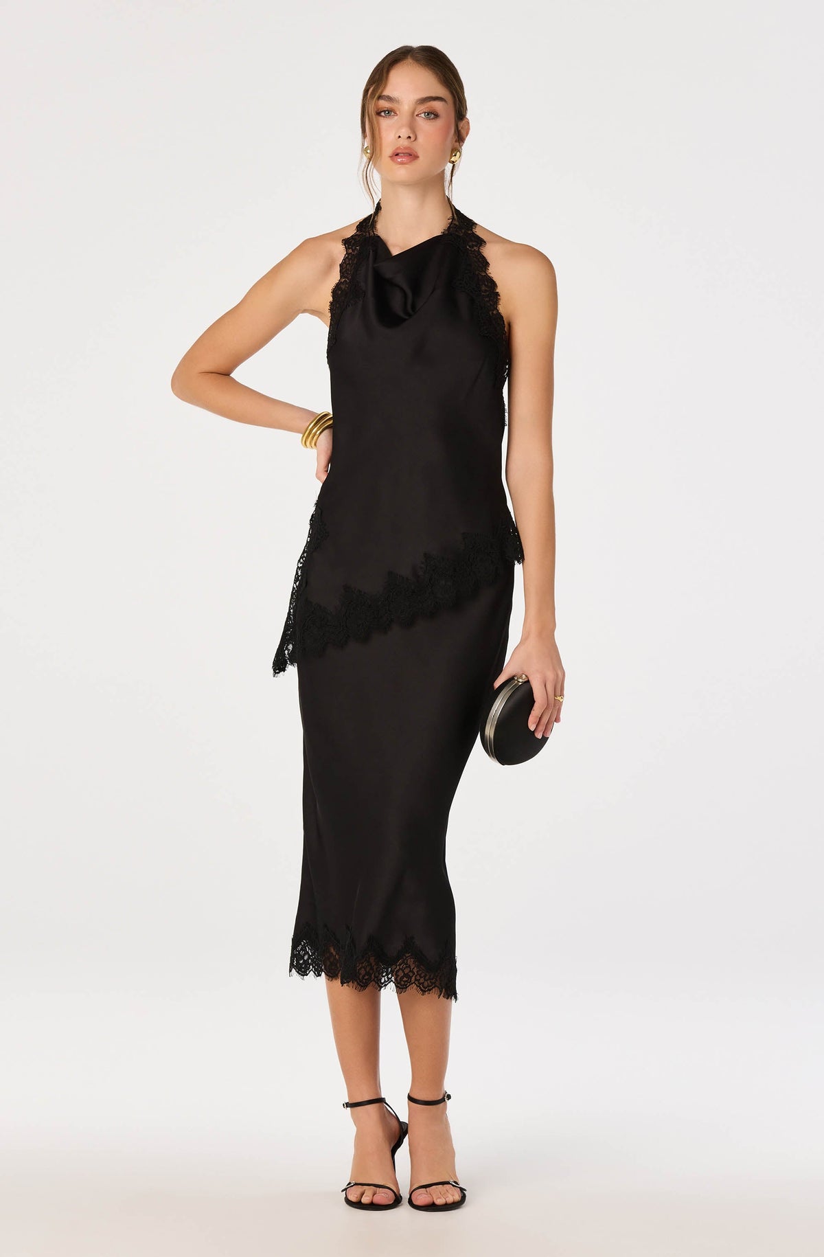 Lace Trim Halter Top in Black — view 6
