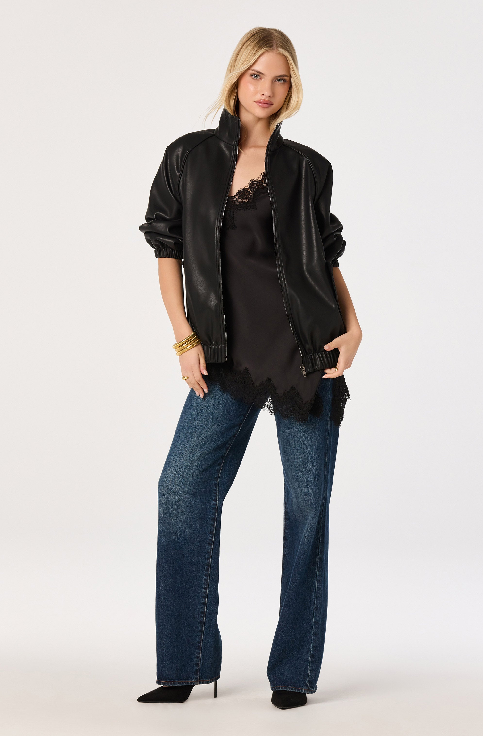 Laura Lace Trim Asymmetric Top in Black — view 6