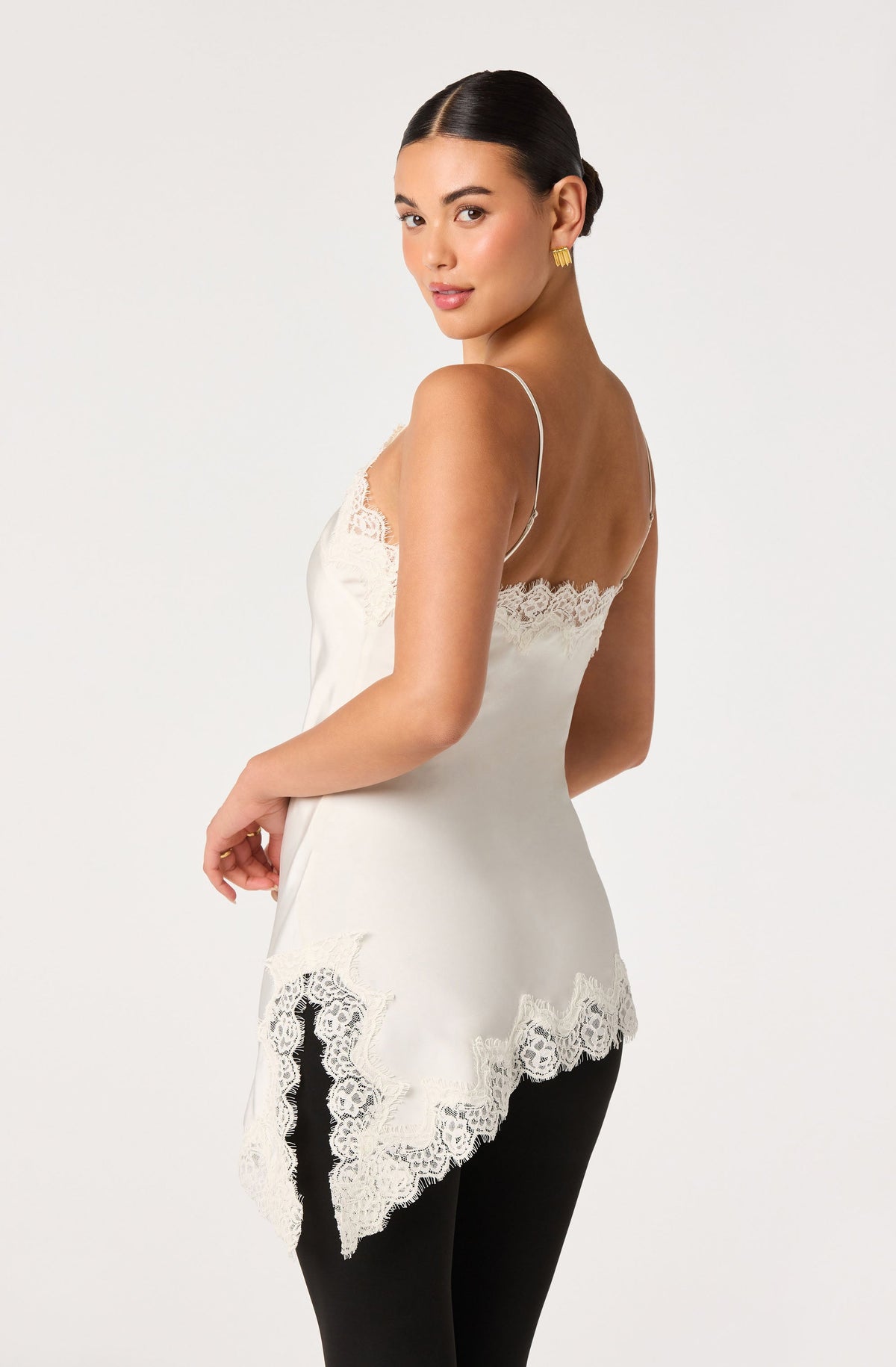 Laura Lace Trim Asymmetric Top in Cream — view 4