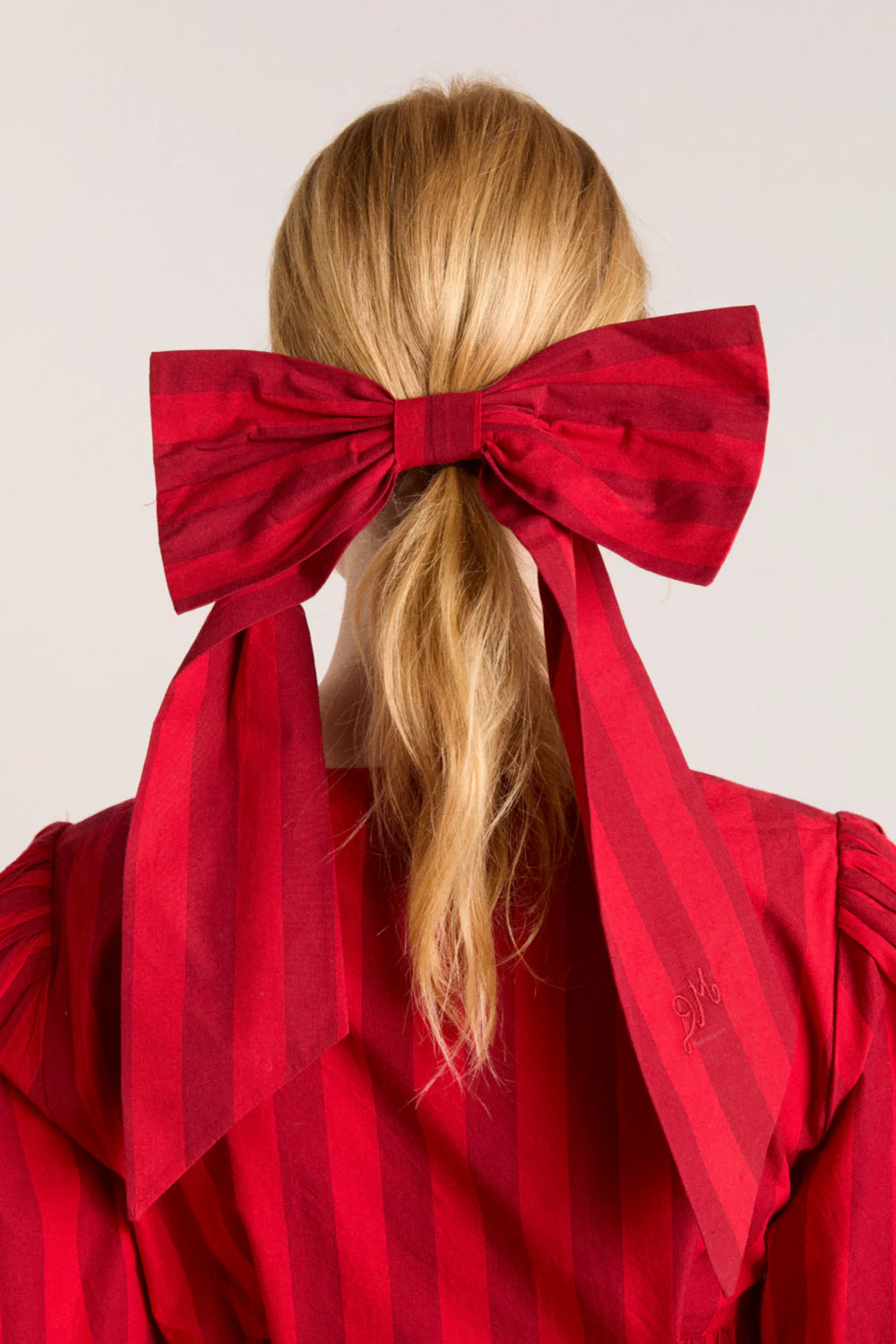 Oversized Bow Clip in Red Burg Stripe