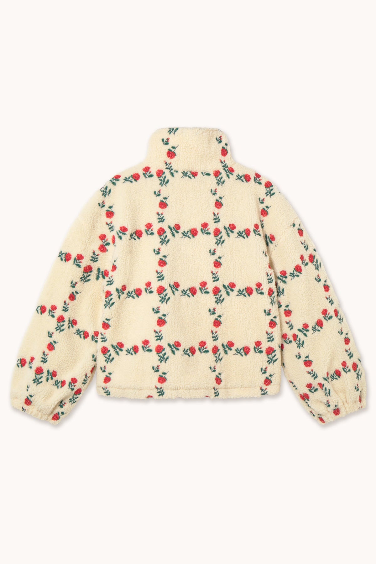 The Tiny Big Sister Roses Grid Sherpa Jacket in Light Cream - view 2