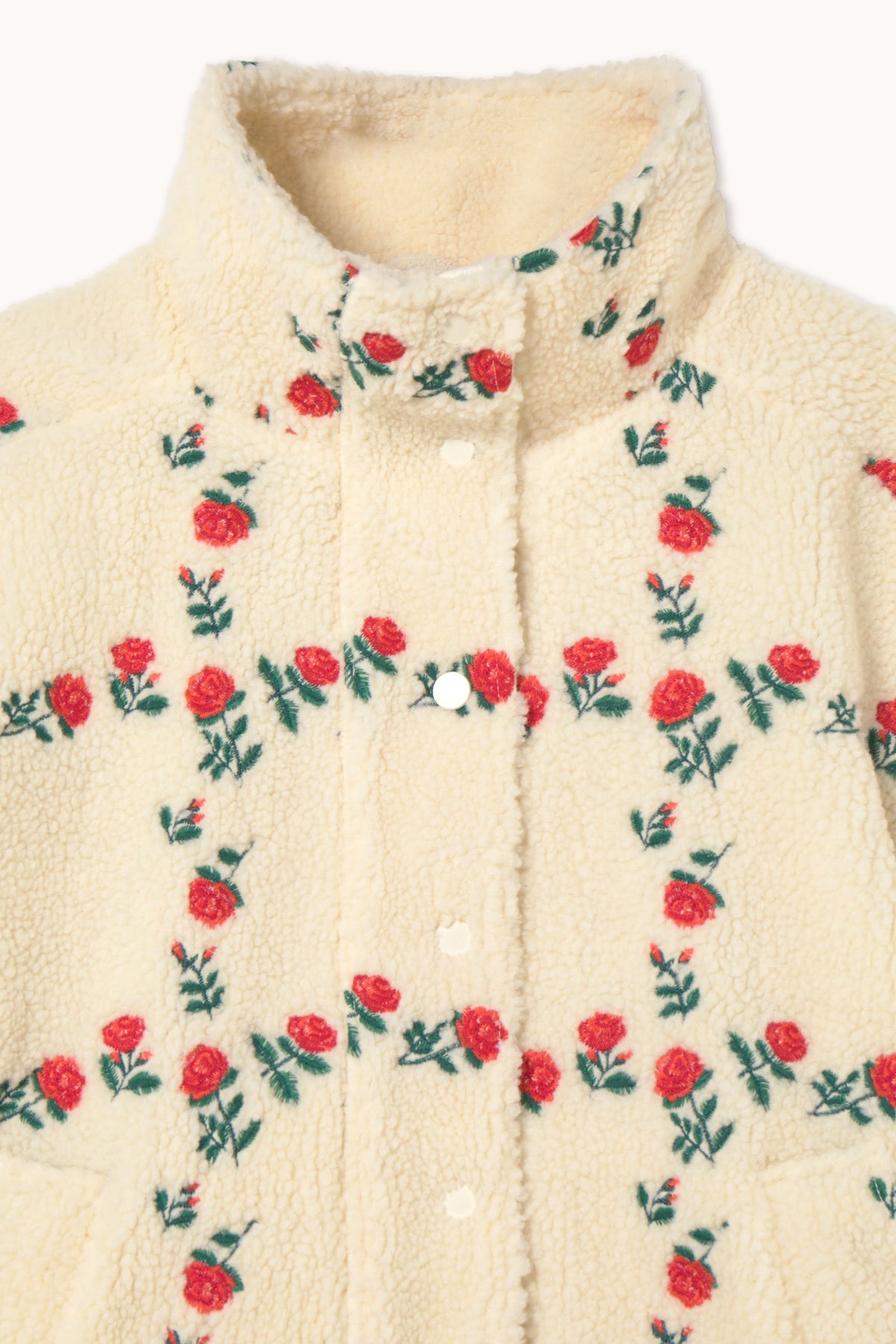 The Tiny Big Sister Roses Grid Sherpa Jacket in Light Cream - view 3
