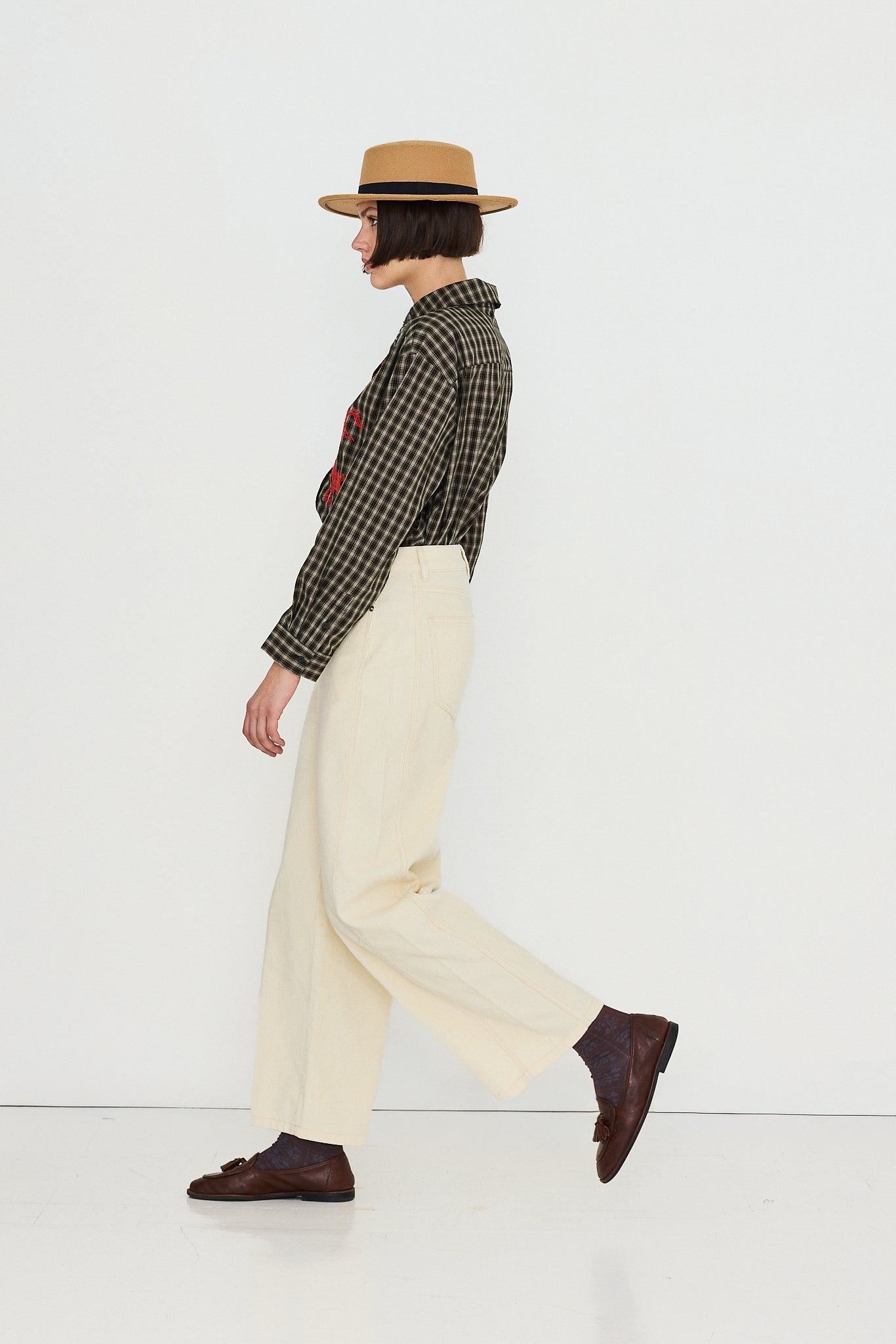 Horses Check Relaxed Shirt in Navy — The Tiny Big Sister — view 6