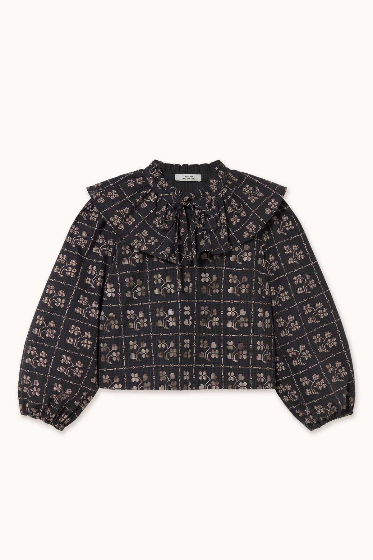 Dots Flowers Puff Sleeves Blouse in Navy — view 1