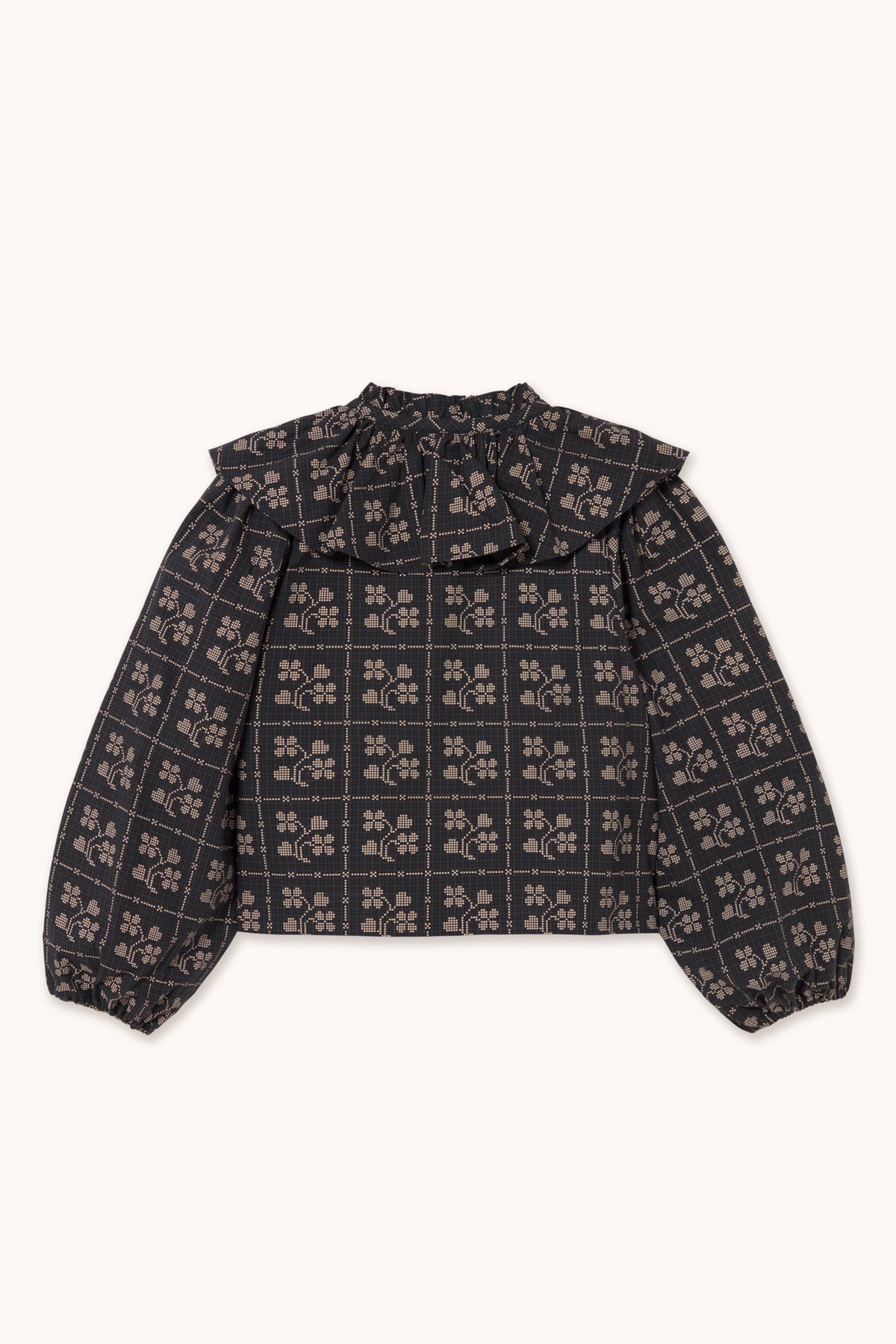 Dots Flowers Puff Sleeves Blouse in Navy — view 2