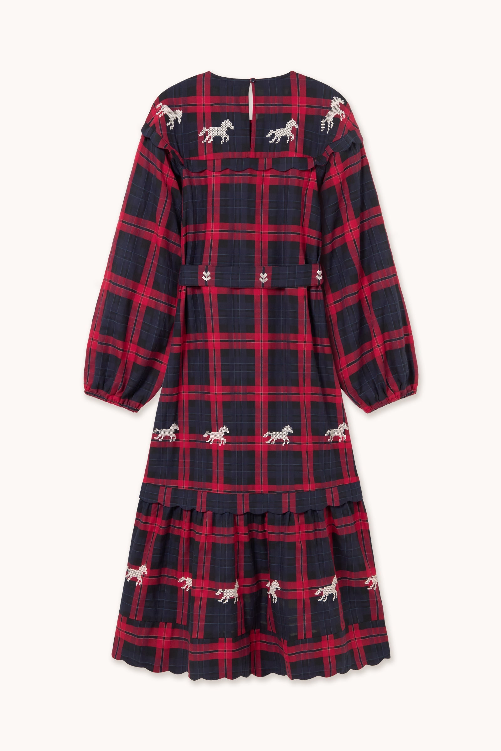 The Tiny Big Sister Embroidered Check Dress in Navy and Dark Red - view 2