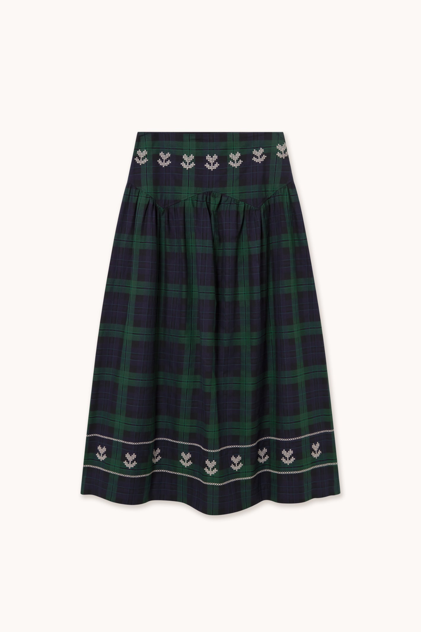 Embroidered Check Skirt in Navy and Dark Green — The Tiny Big Sister — view 1