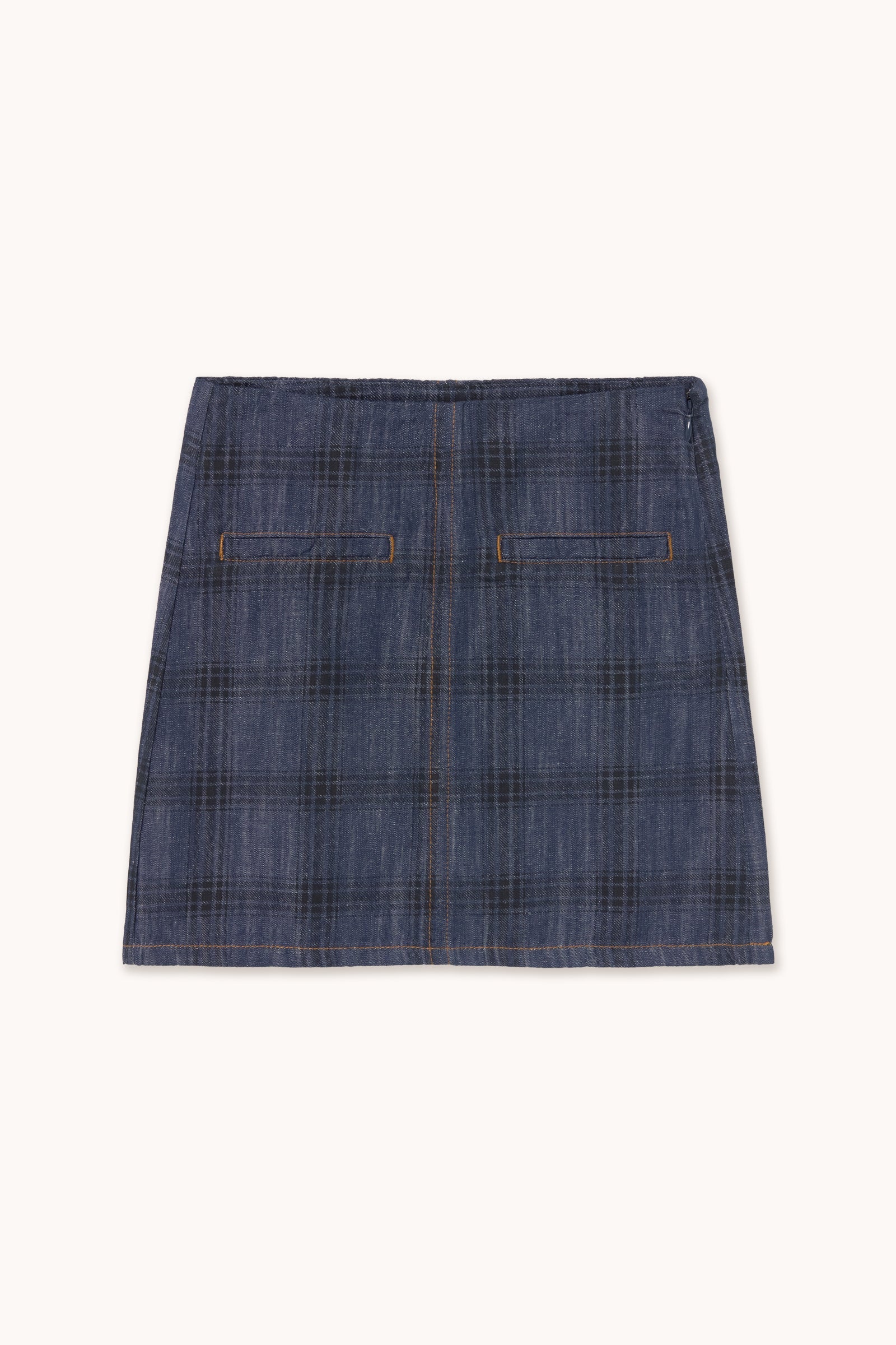 Tinycottons Check Denim Mini Skirt in Light Navy — view 1