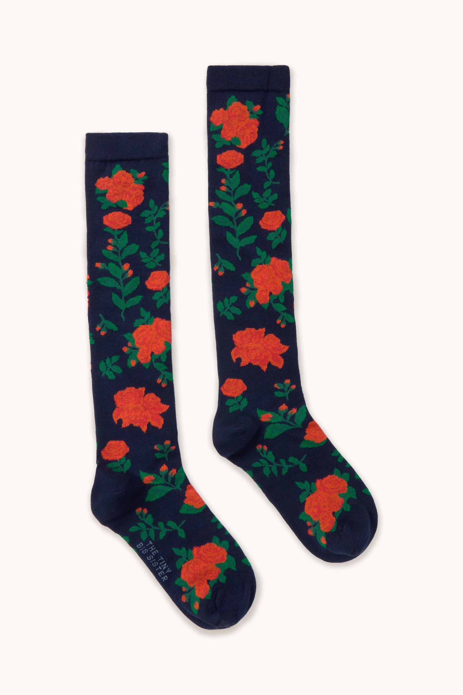 The Tiny Big Sister Roses Long Socks in Navy - view 2