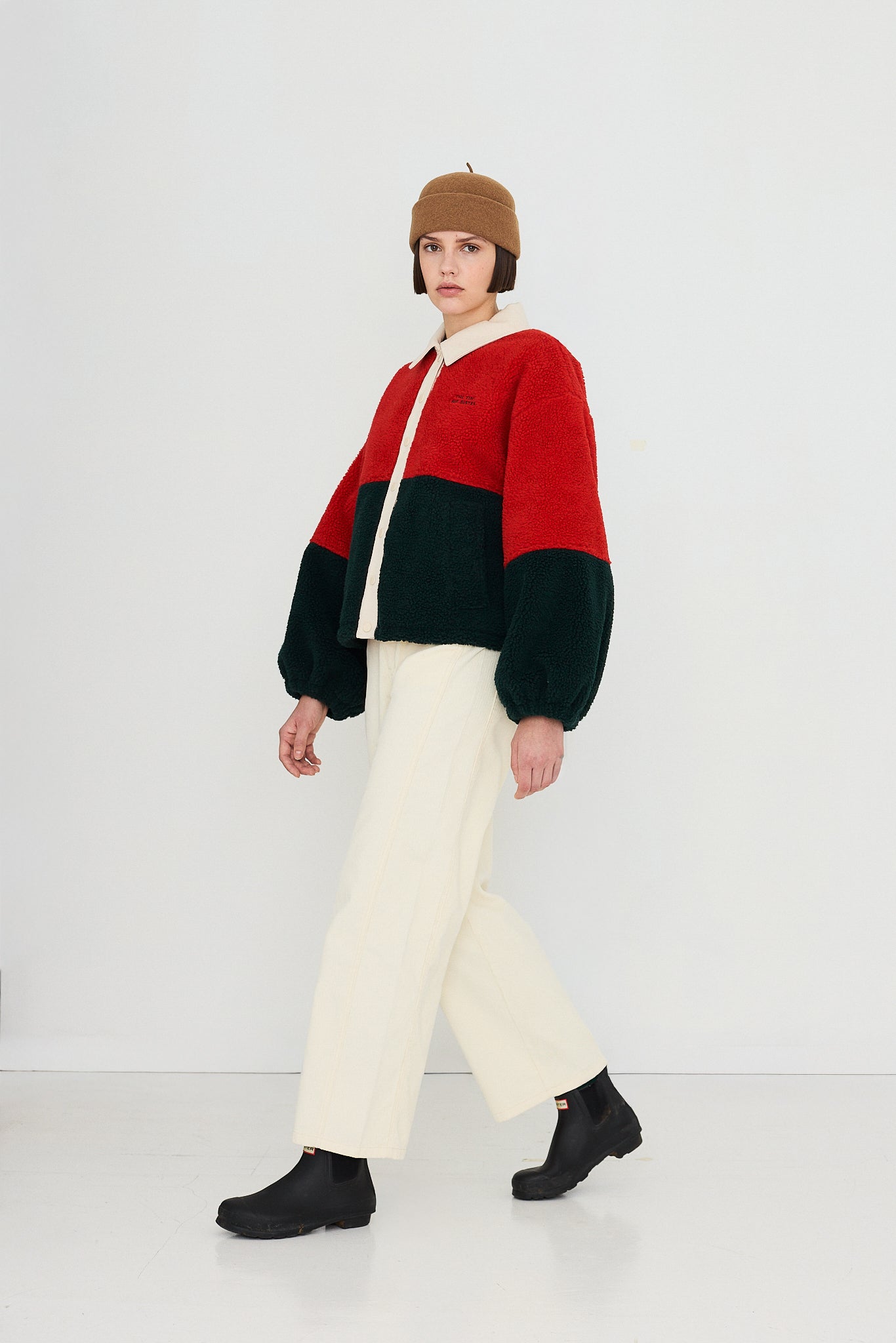 Tinycottons Colour Blocked Sherpa Jacket in Dark Red and Ink Blue — view 6