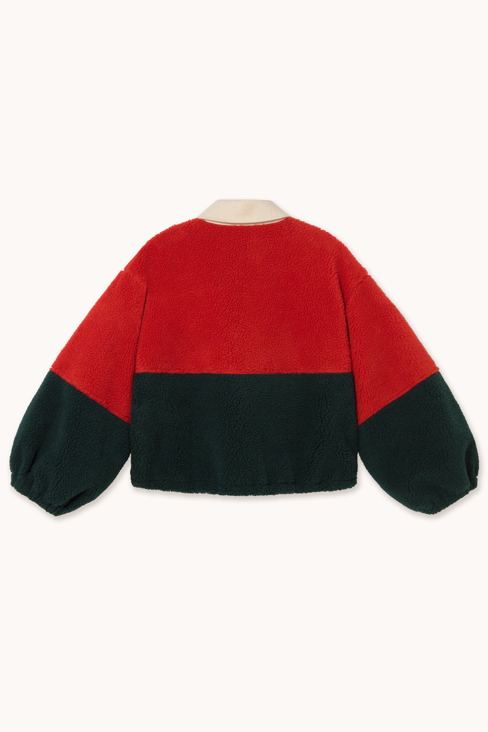 Tinycottons Colour Blocked Sherpa Jacket in Dark Red and Ink Blue — view 2
