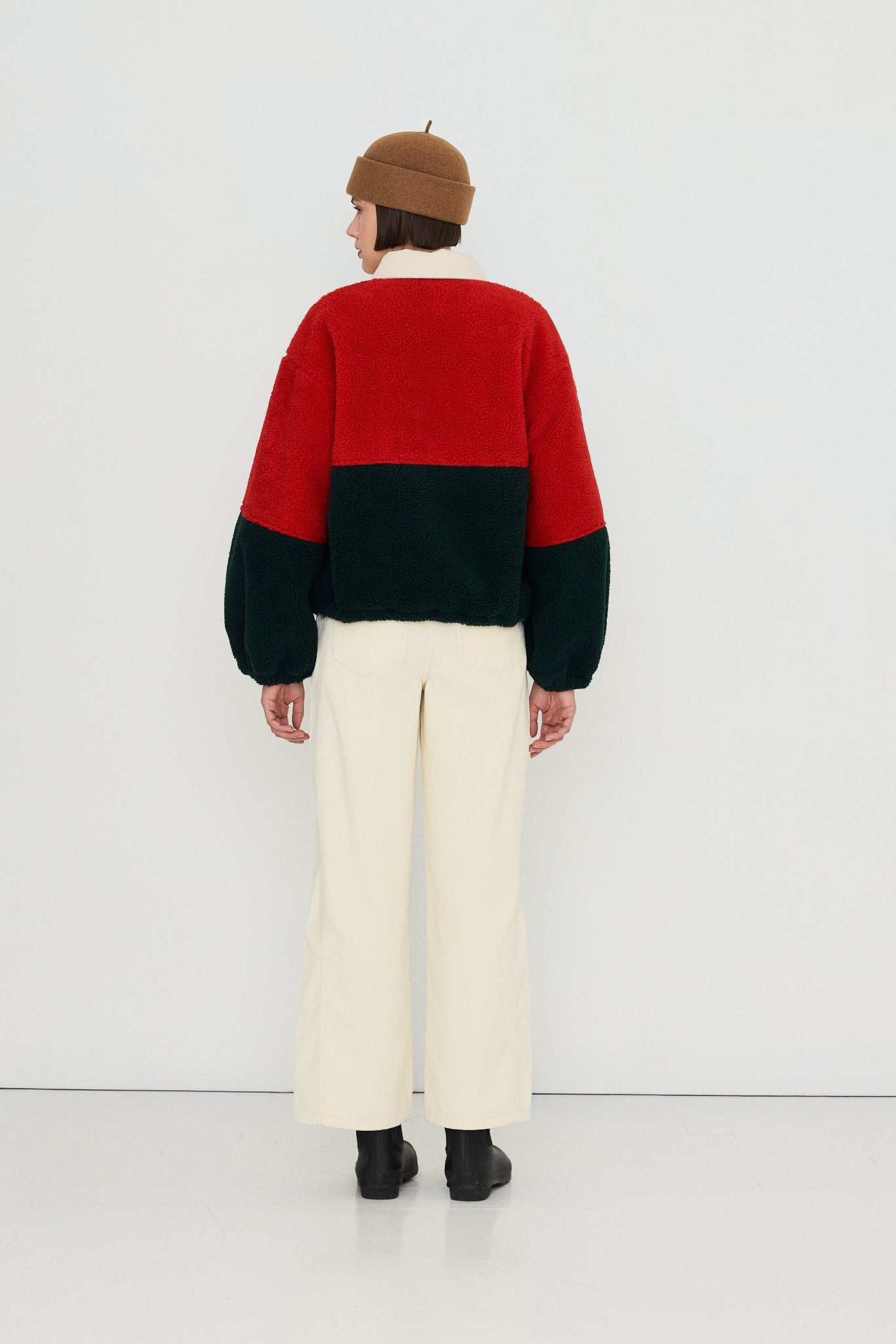 Tinycottons Colour Blocked Sherpa Jacket in Dark Red and Ink Blue — view 5
