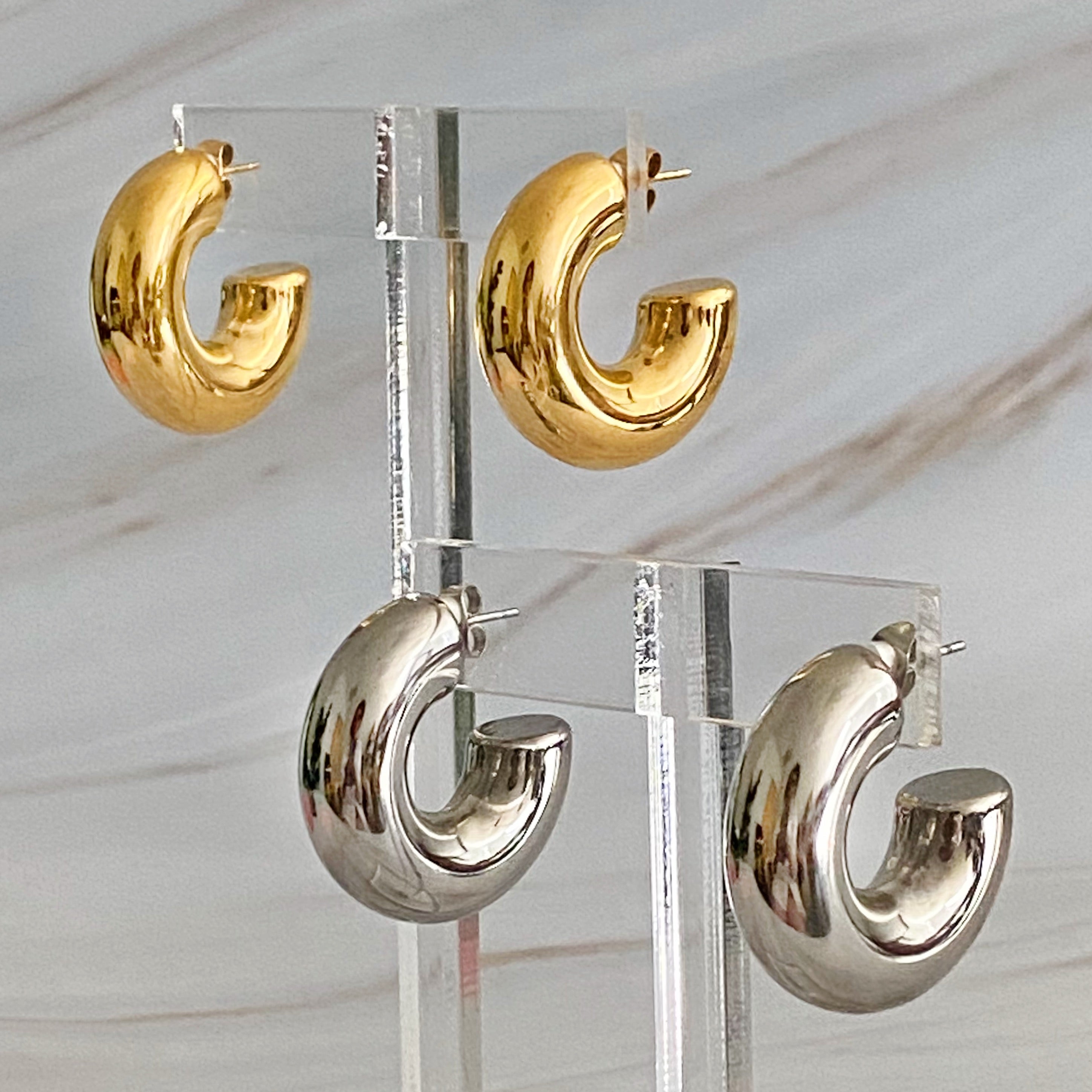 Polished Hollow Daily Hoop Earrings — view 2