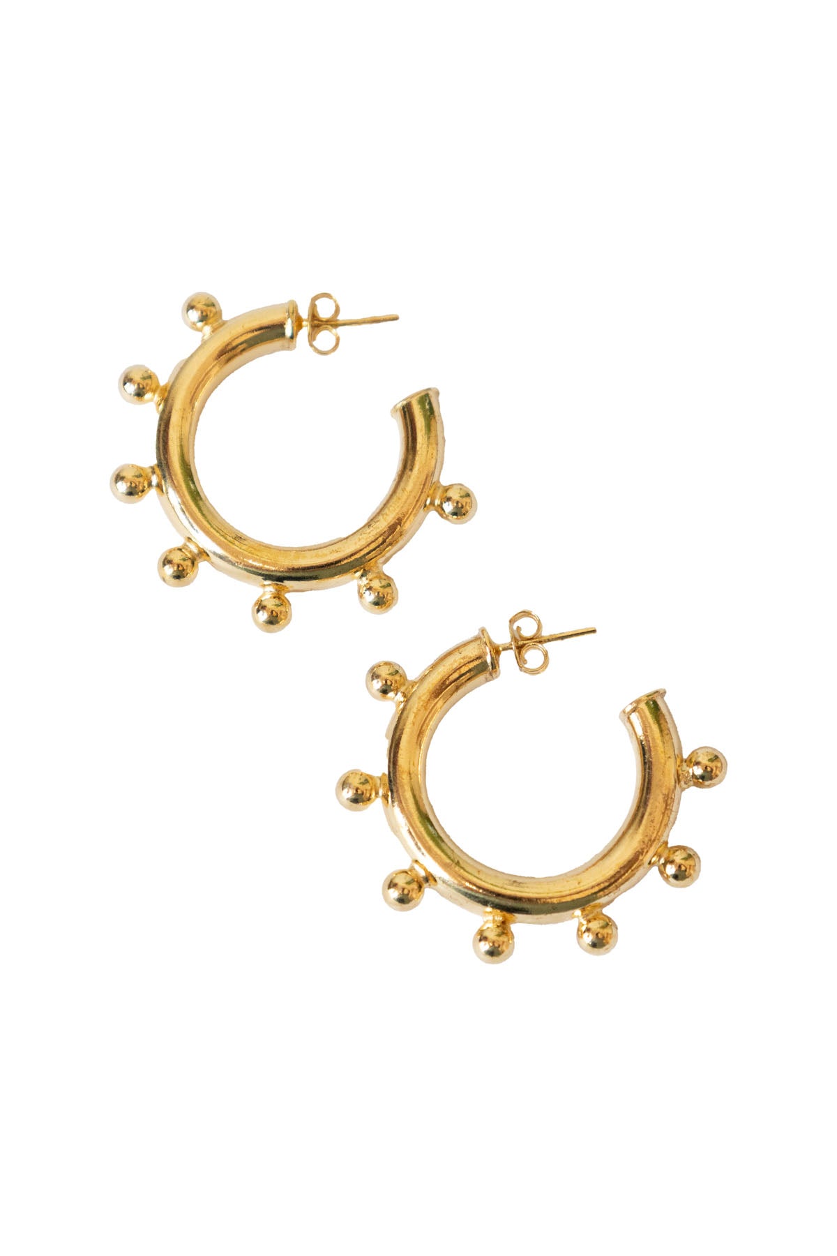 Gold Ball-Studded Hoop Earrings — front view