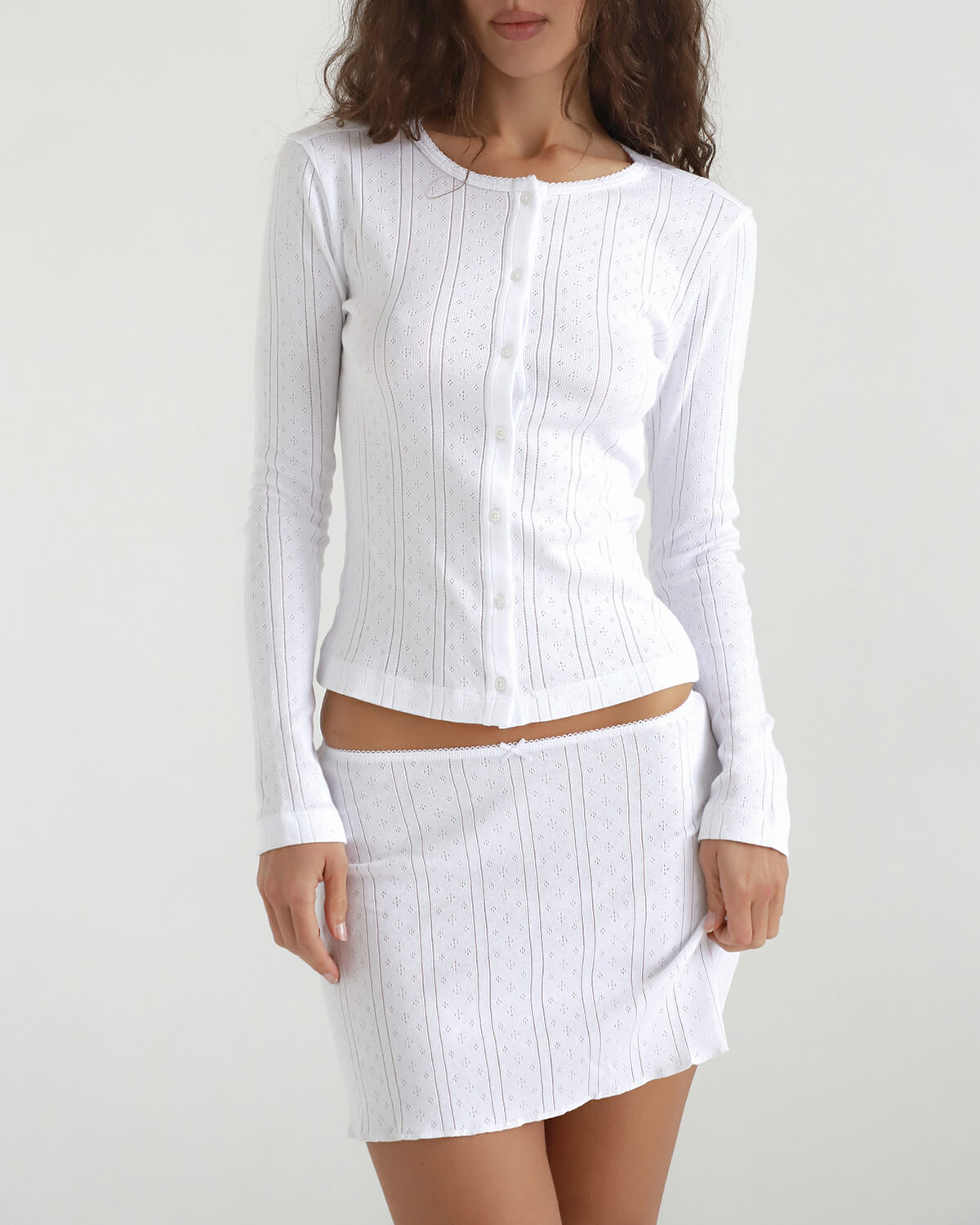 The Cardigan in White Pointelle