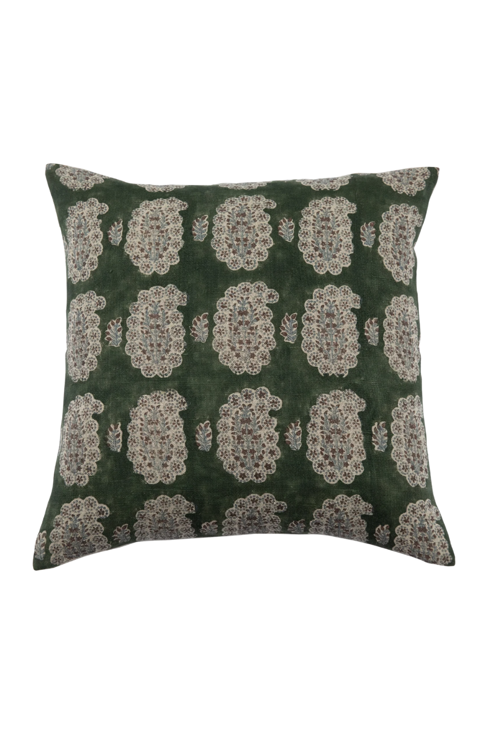 Decorative pillow with floral pattern on a green background