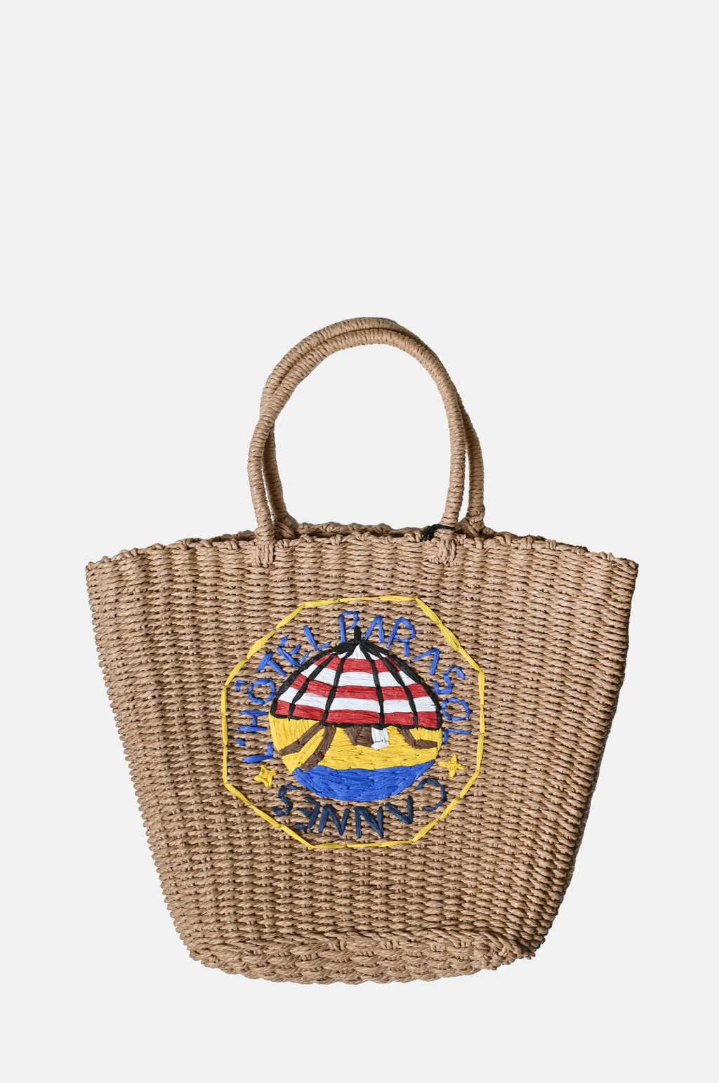 Straw Bag with L'Hotel Embroidery