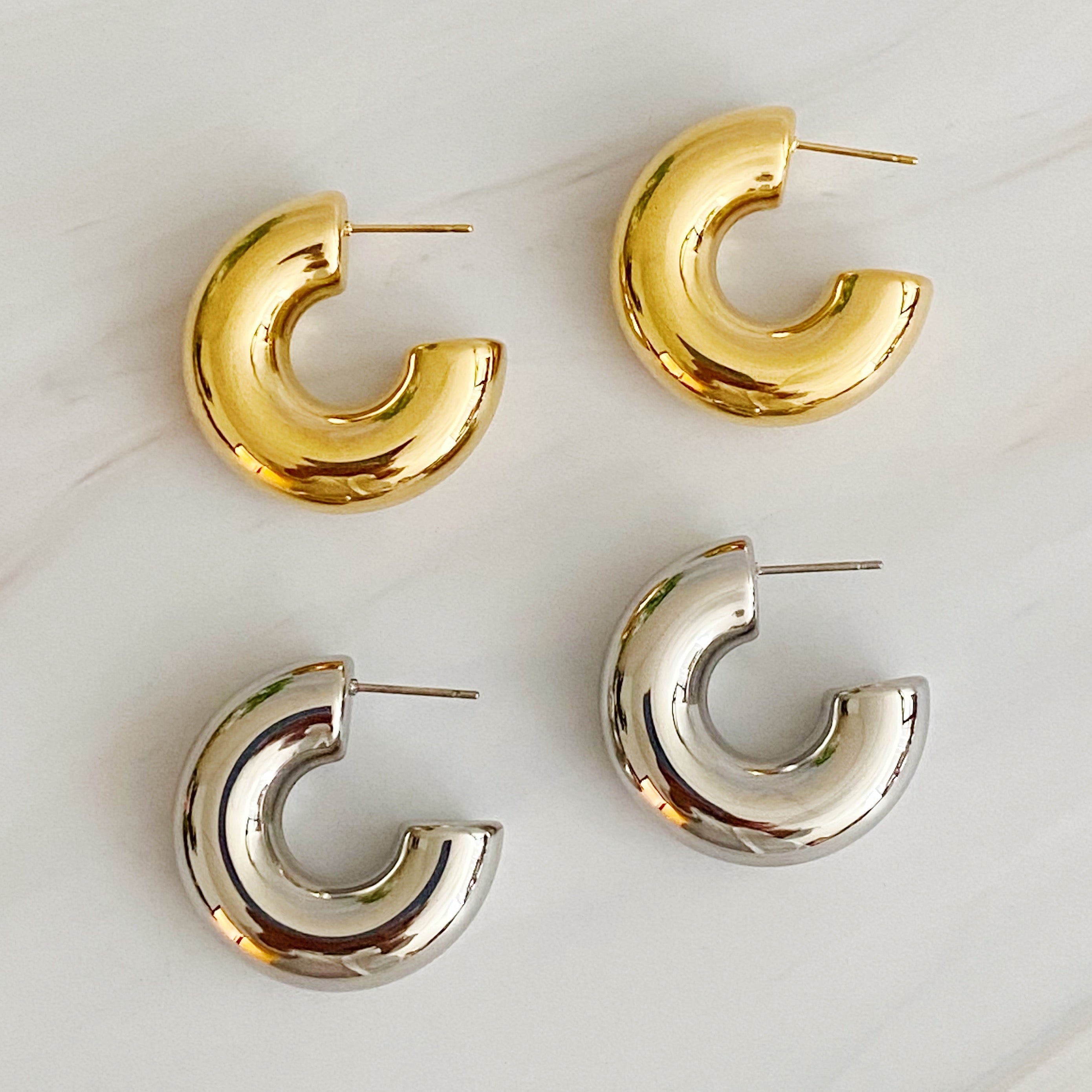 Polished Hollow Daily Hoop Earrings — view 1