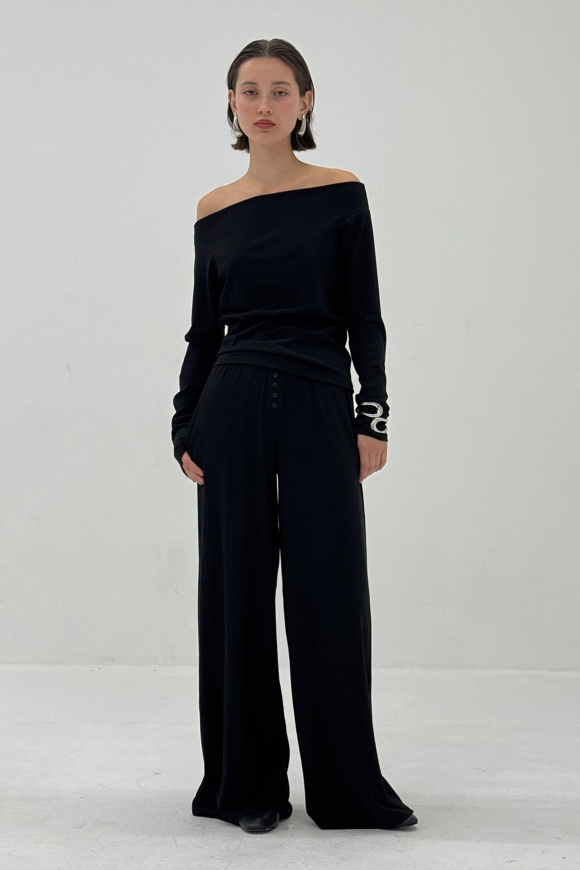 Button Lounge Pants in Black