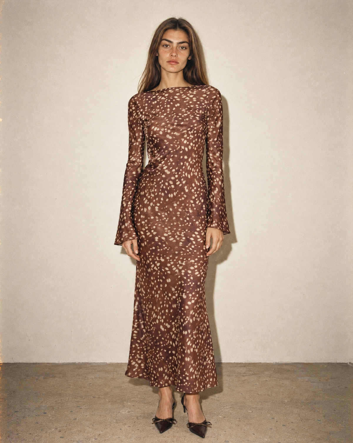 Georgie Satin Bias Cut Maxi Dress in Deer