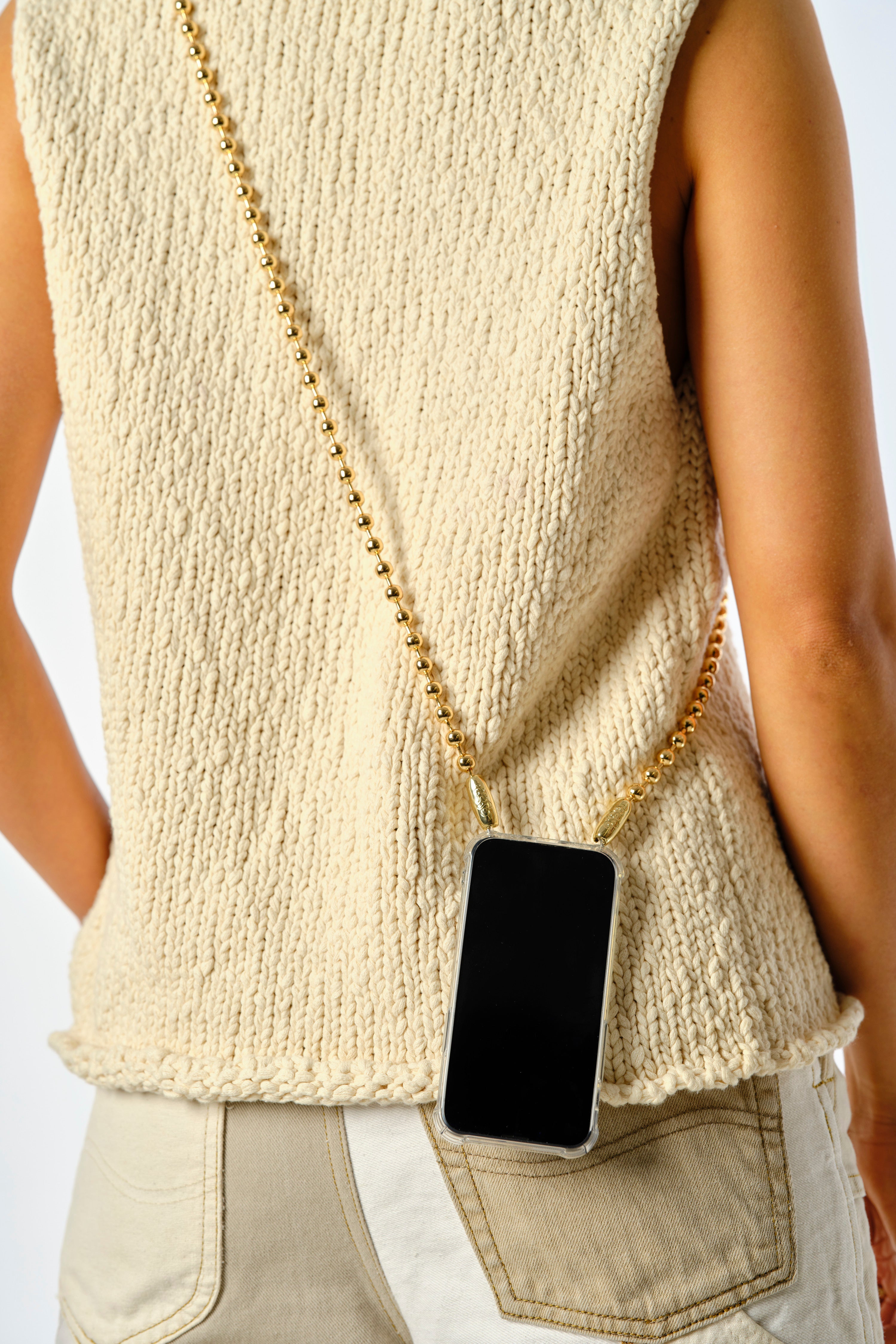 Ballchain Crossbody Phone Strap in Gold — view 2