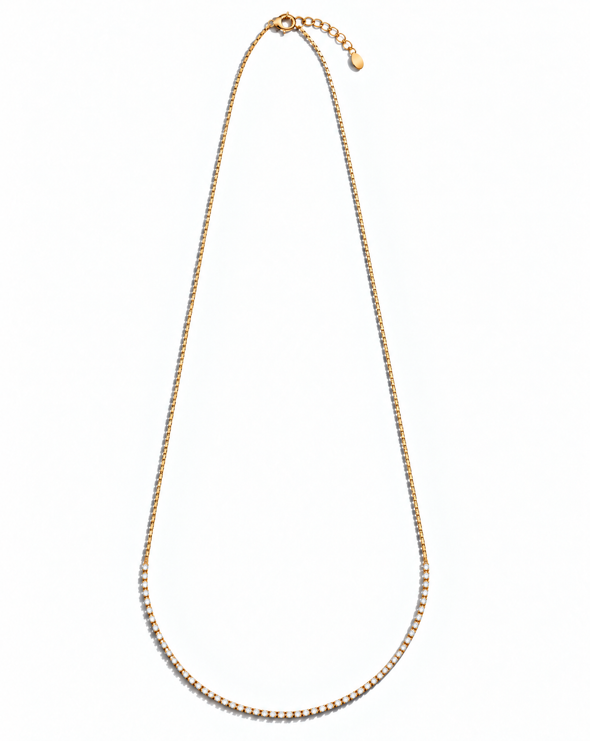 Gold Box Chain and Crystal Necklace