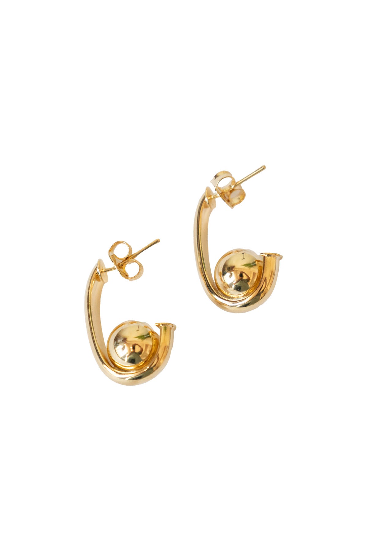 Gold Hooked Ball Earrings — front view