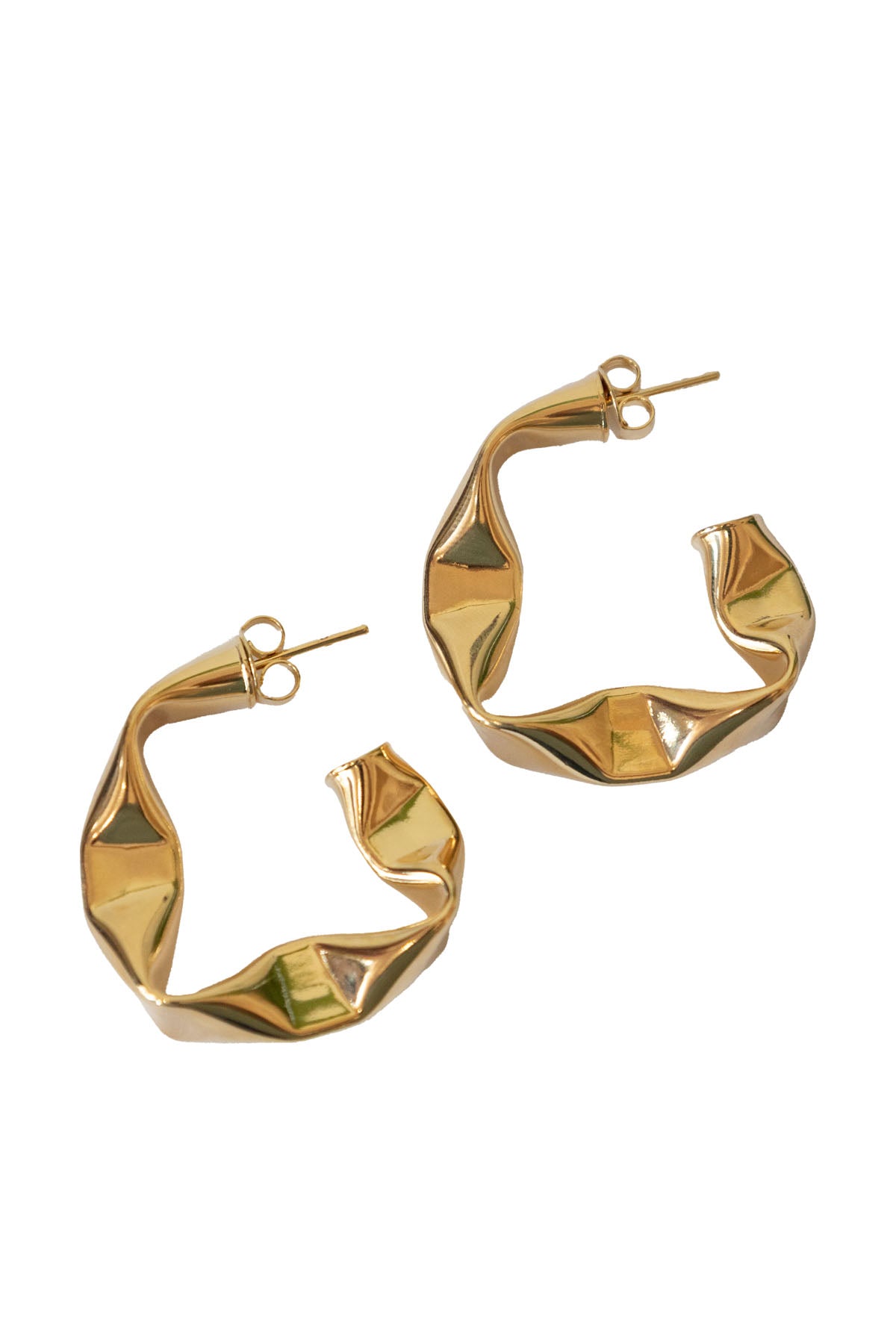 Gold Crinkle Hoop Earrings — front view