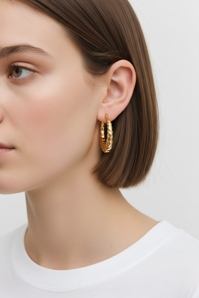Gold Curled Twist Hoop Earrings