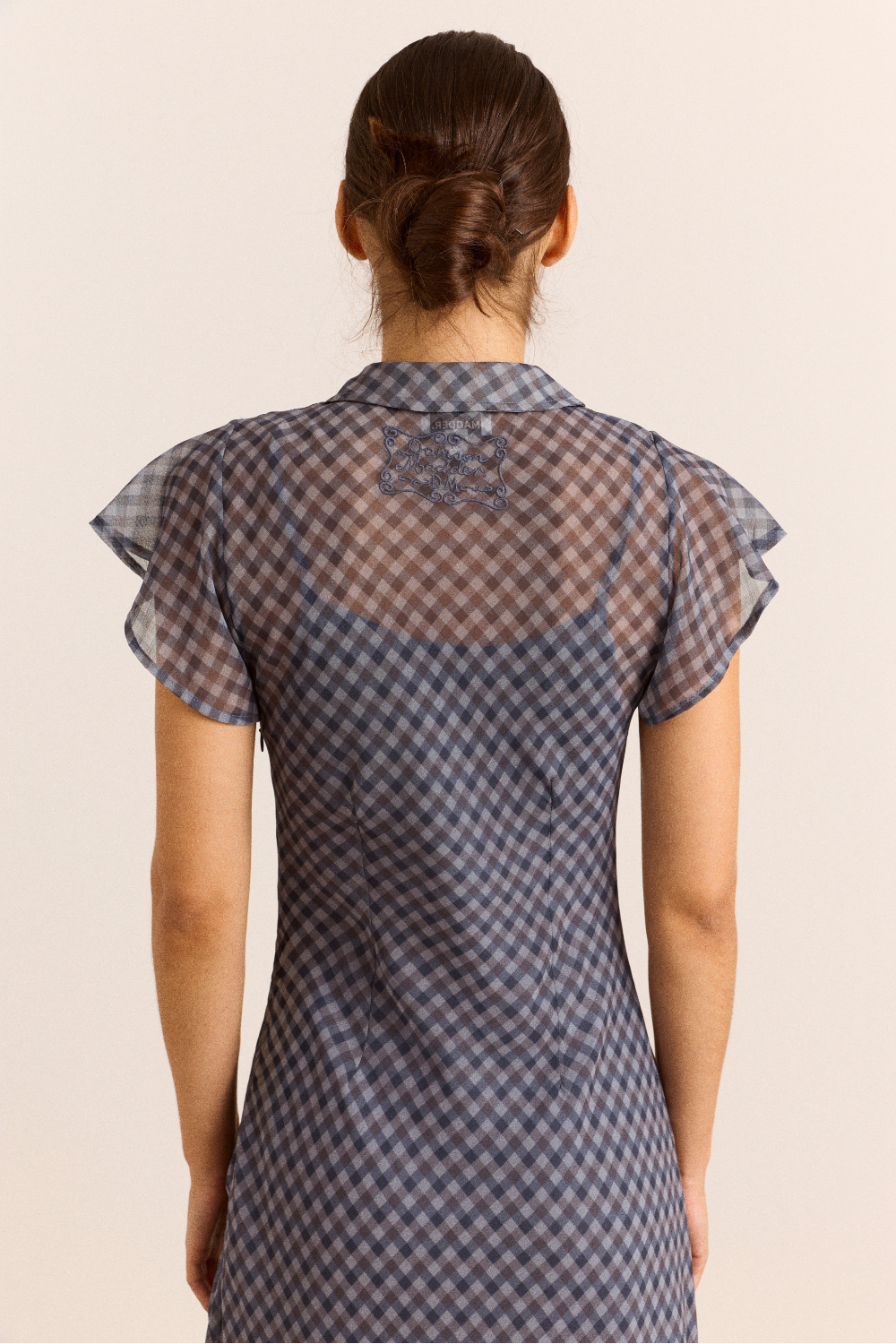 Hudson Midi Dress in Blue Grey Gingham - view 3
