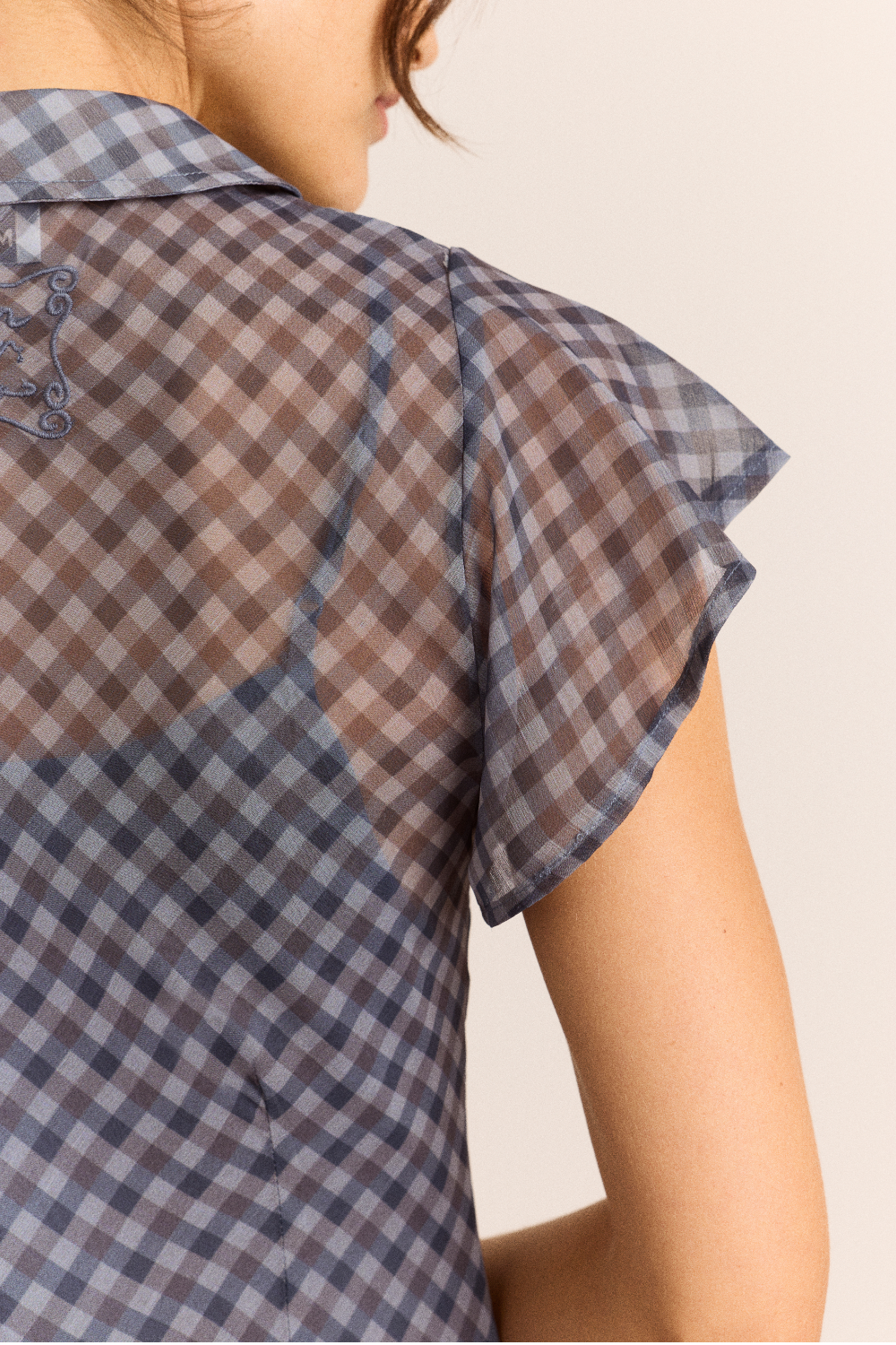Hudson Midi Dress in Blue Grey Gingham - view 4