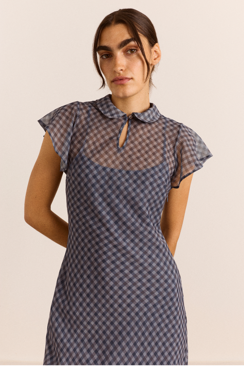 Hudson Midi Dress in Blue Grey Gingham - view 5