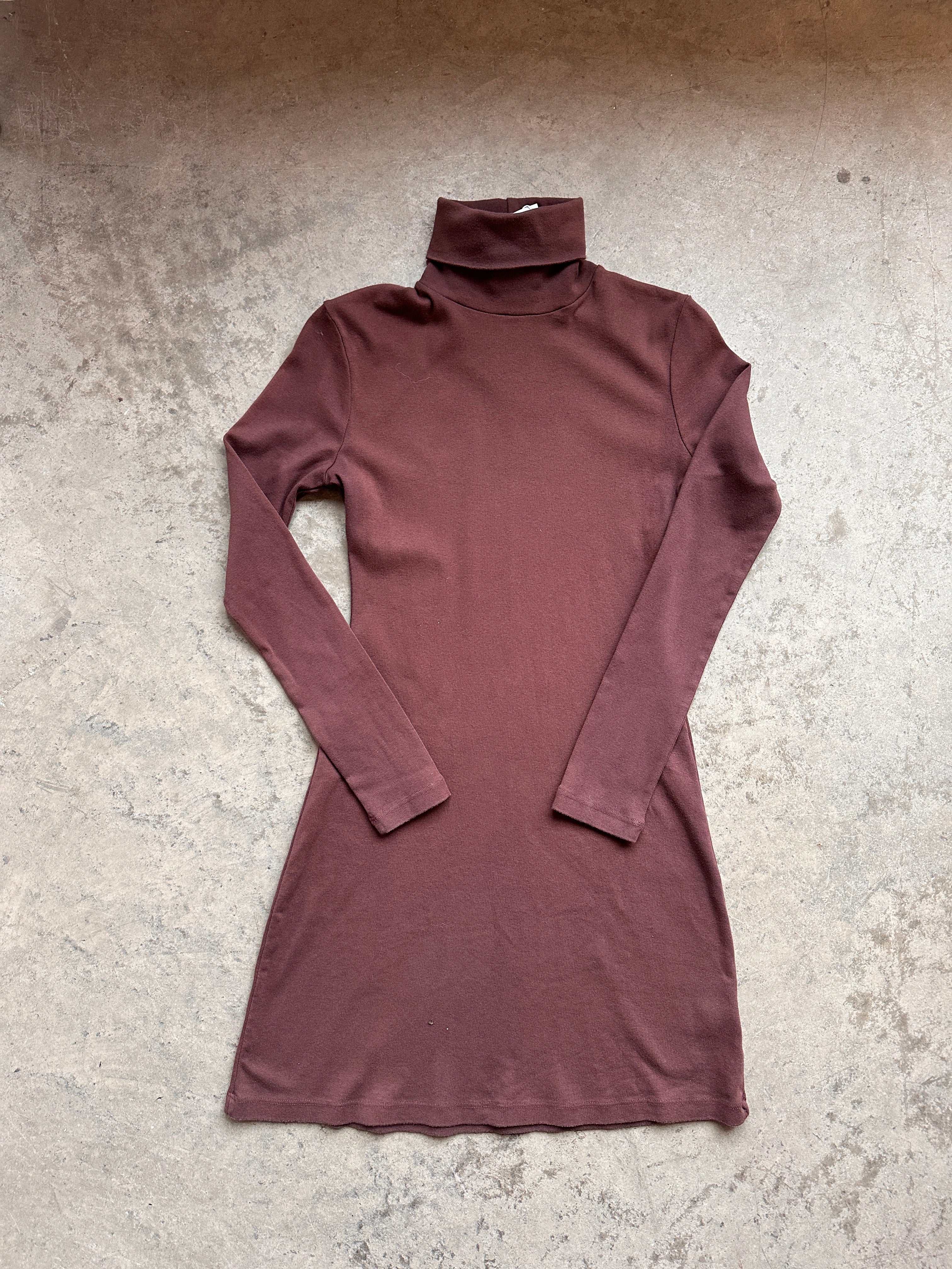Bellevue Turtleneck Long Sleeve Mini Dress in Chocolate