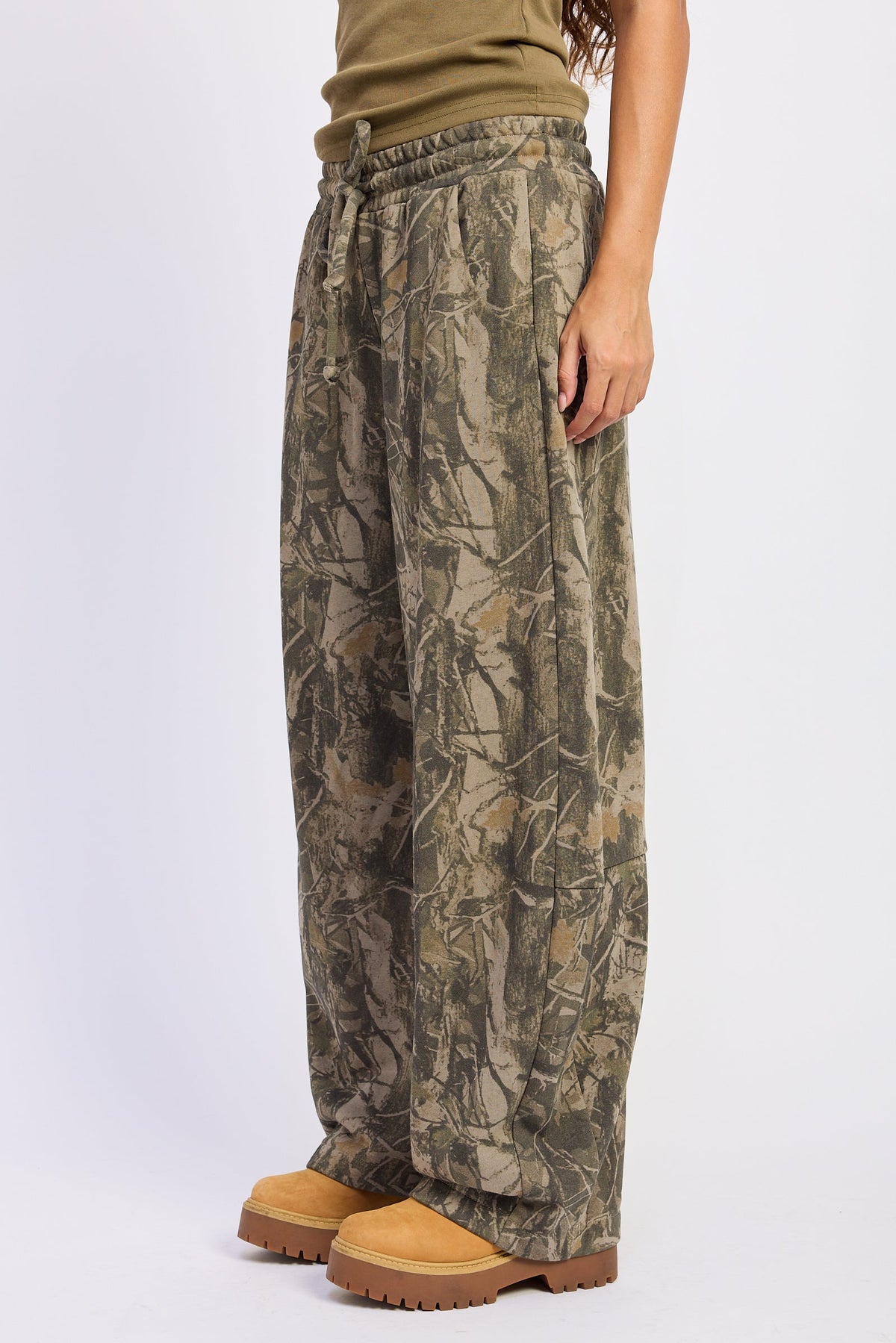 Camo Low Rise Barrel Jogger in Olive — side